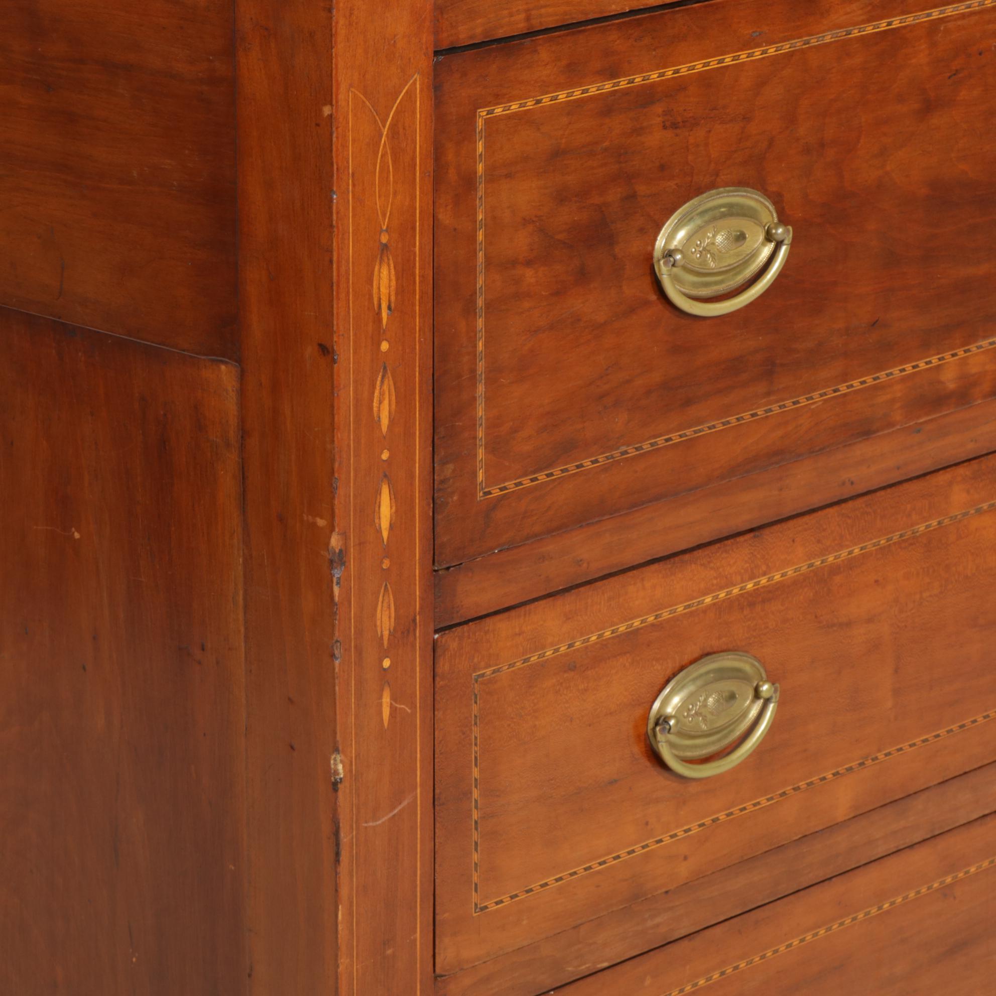 Sheraton Style Cherry Chest of Drawers with Inlay Mahogany, Early to Mid 19th C.