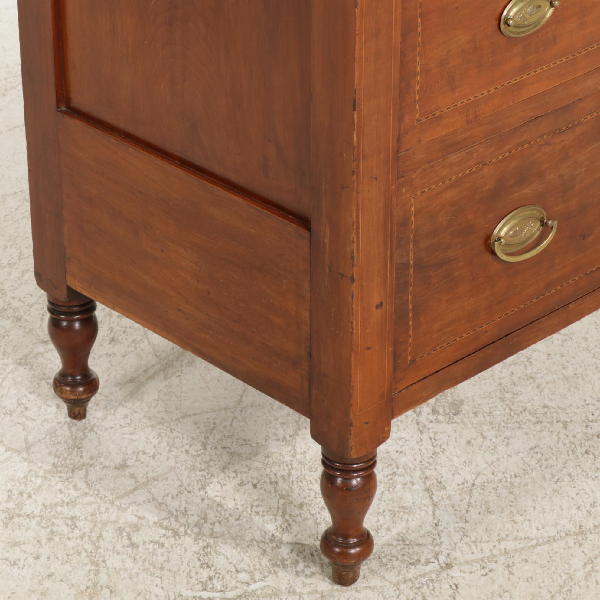 Sheraton Style Cherry Chest of Drawers with Inlay Mahogany, Early to Mid 19th C.