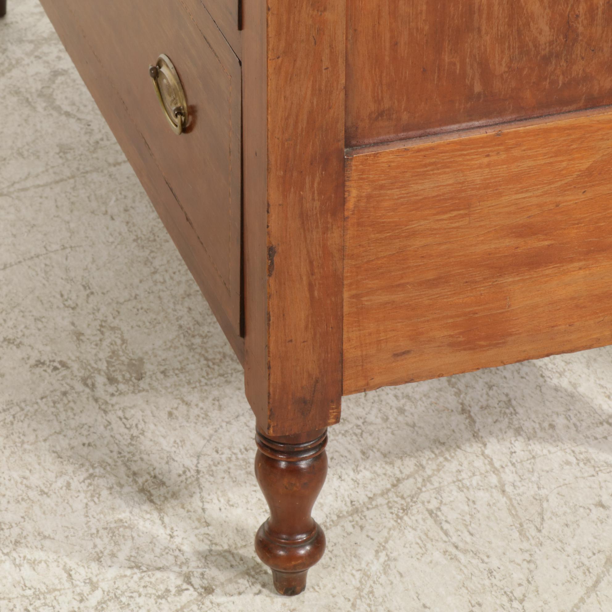 Sheraton Style Cherry Chest of Drawers with Inlay Mahogany, Early to Mid 19th C.