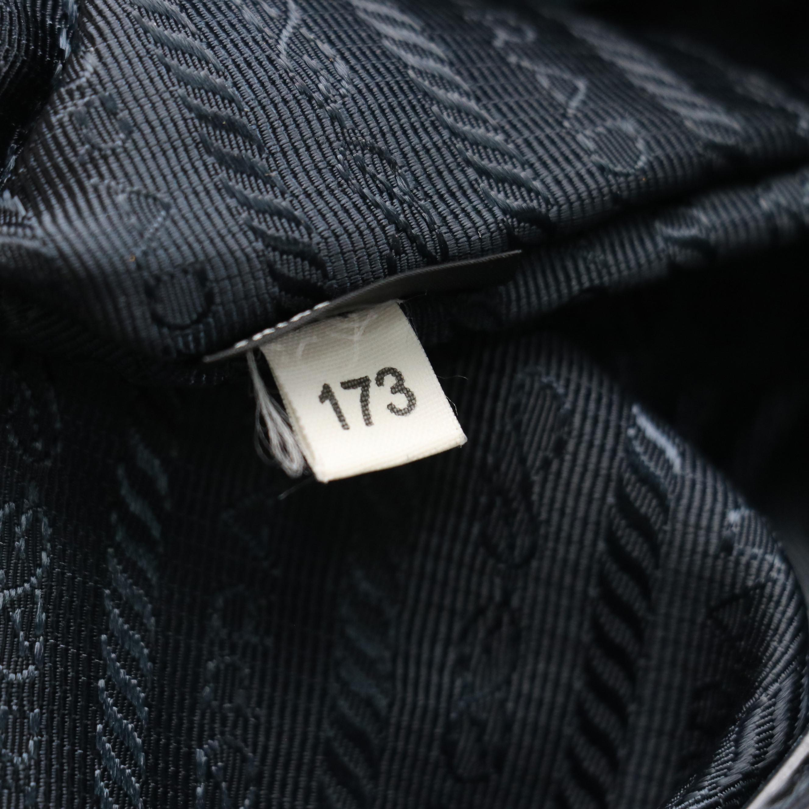 Prada East/West Bauletto Two-Way Bag in Blue Vitello Shine Leather