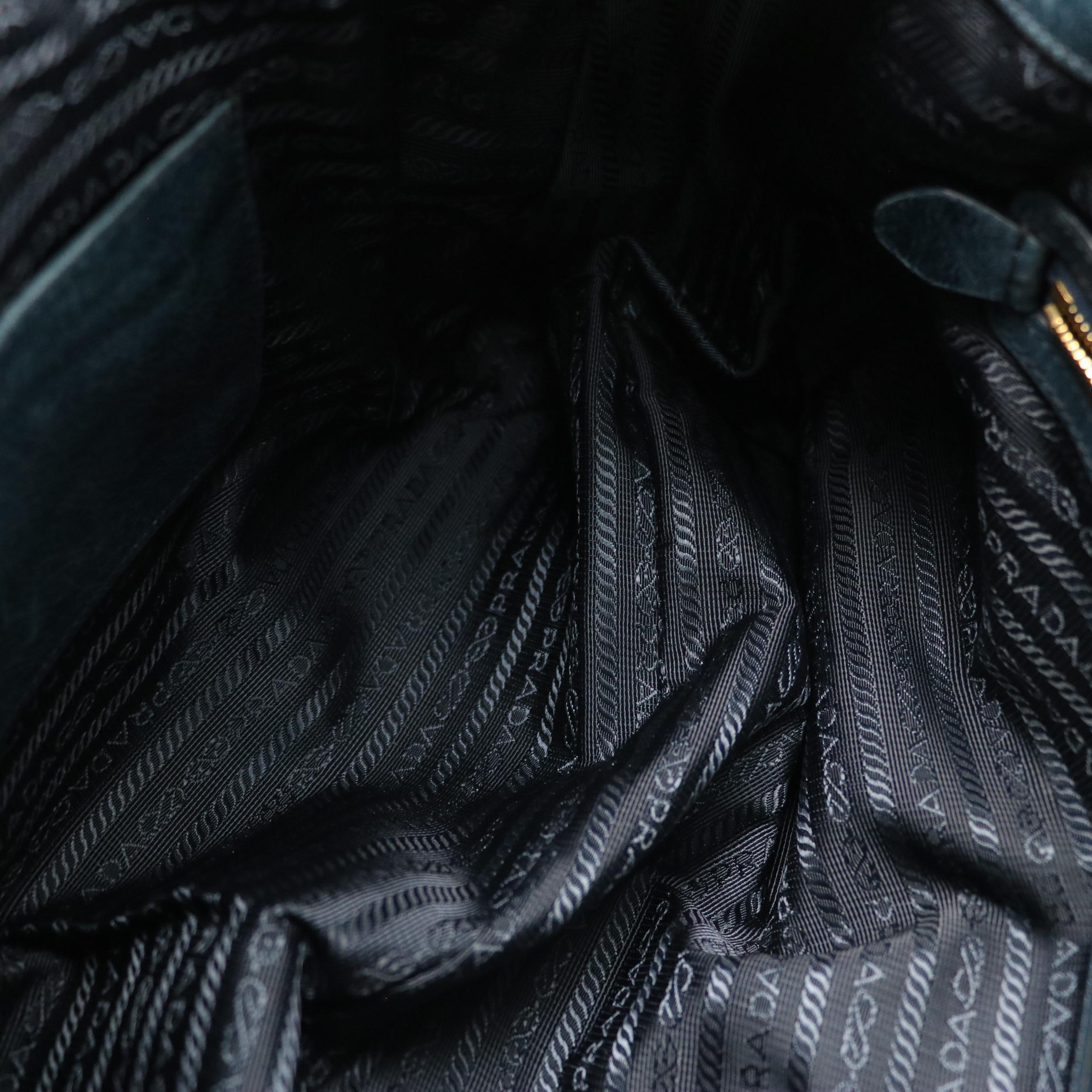 Prada East/West Bauletto Two-Way Bag in Blue Vitello Shine Leather