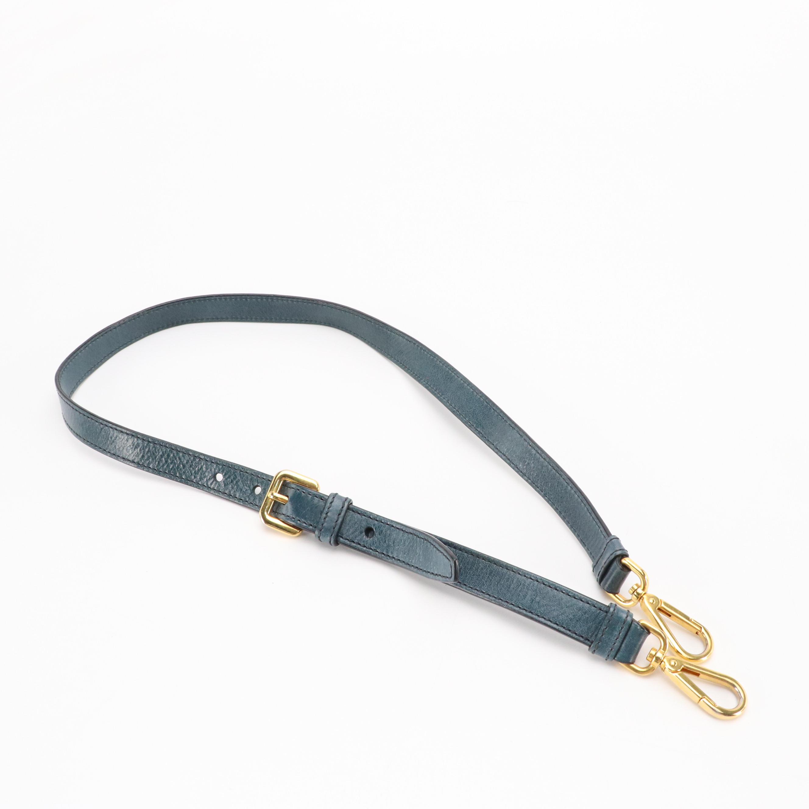 Prada East/West Bauletto Two-Way Bag in Blue Vitello Shine Leather