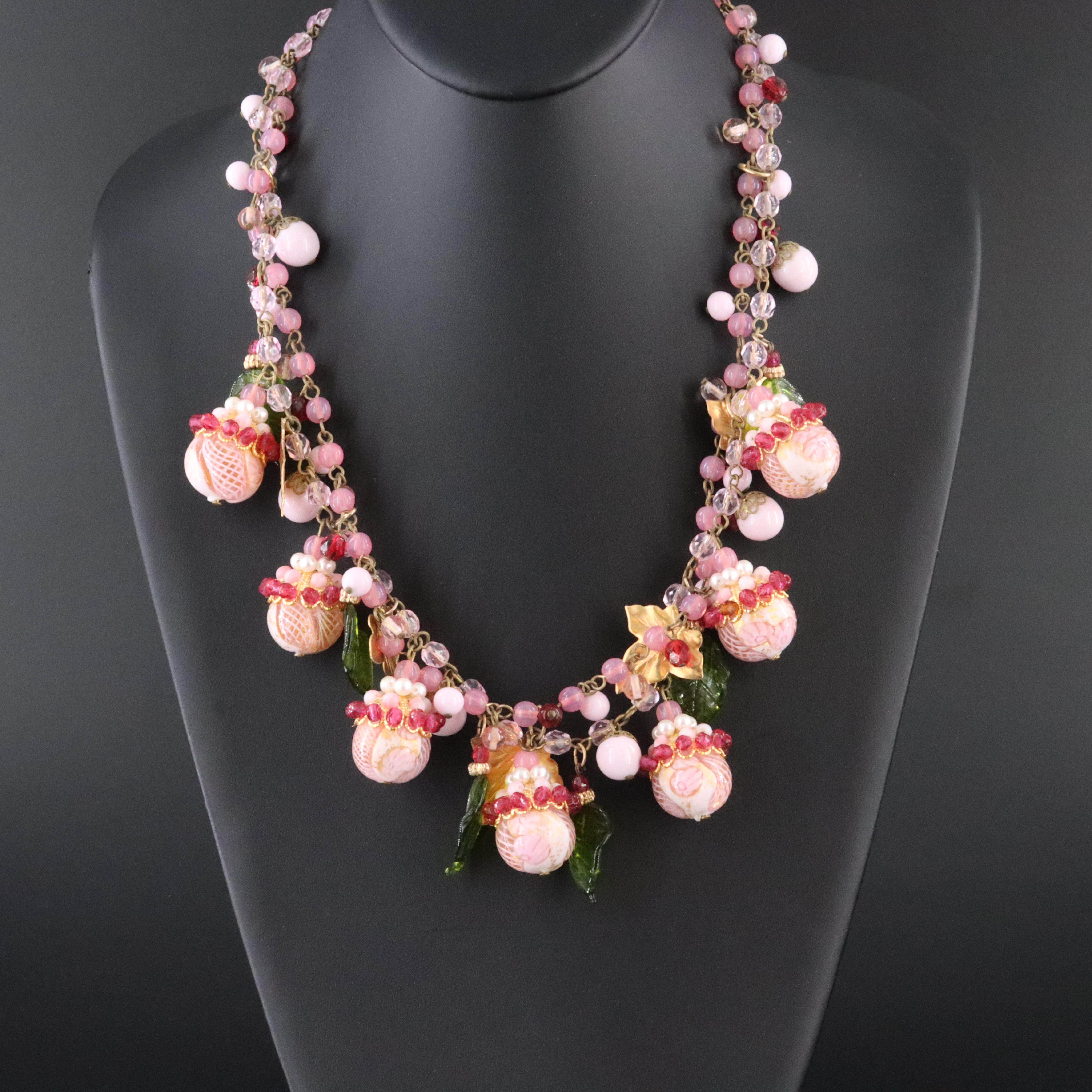 Latticino Glass Necklace Featuring Venetian Glass