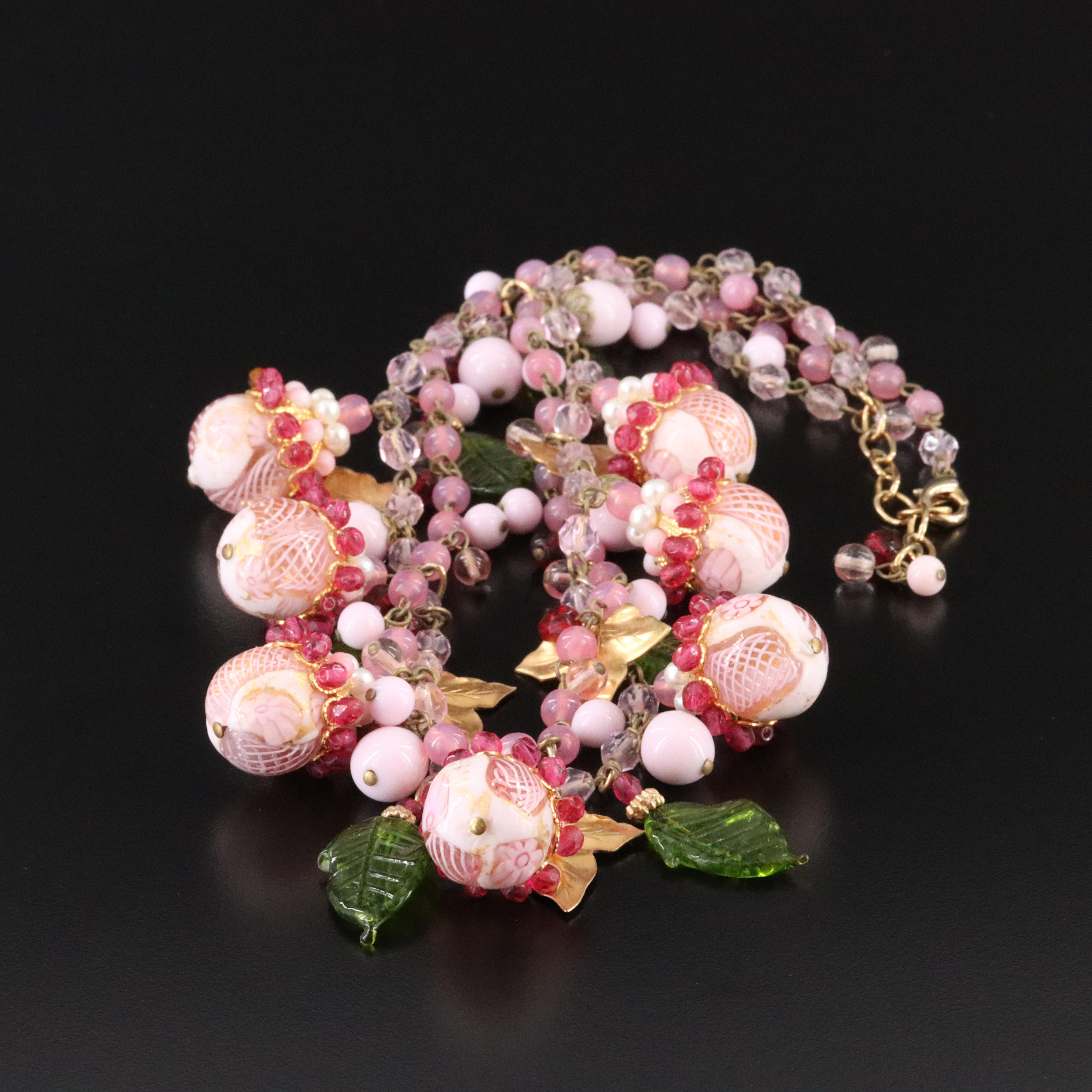 Latticino Glass Necklace Featuring Venetian Glass