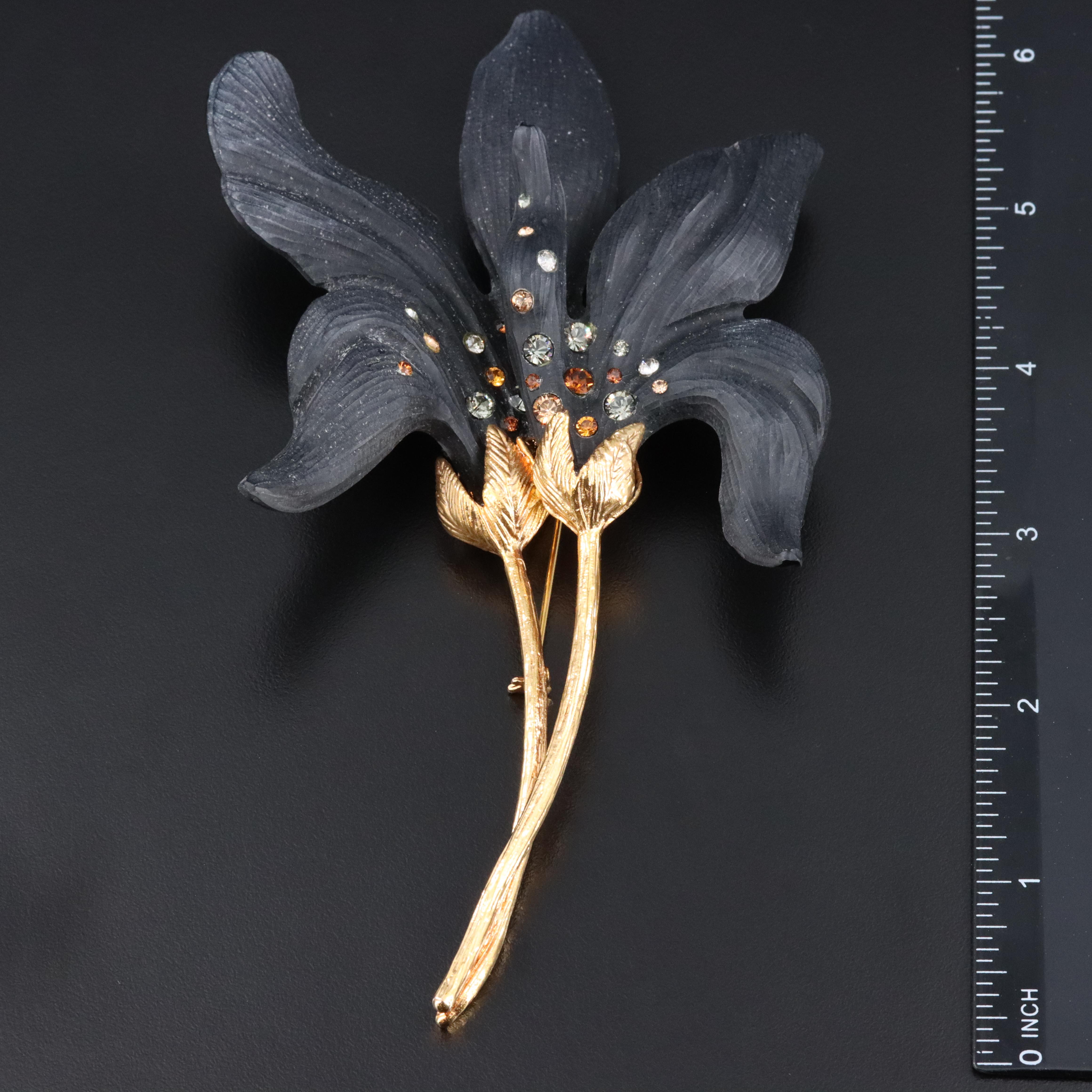 Alexis Bittar Lucite and Crystal Flower Brooch