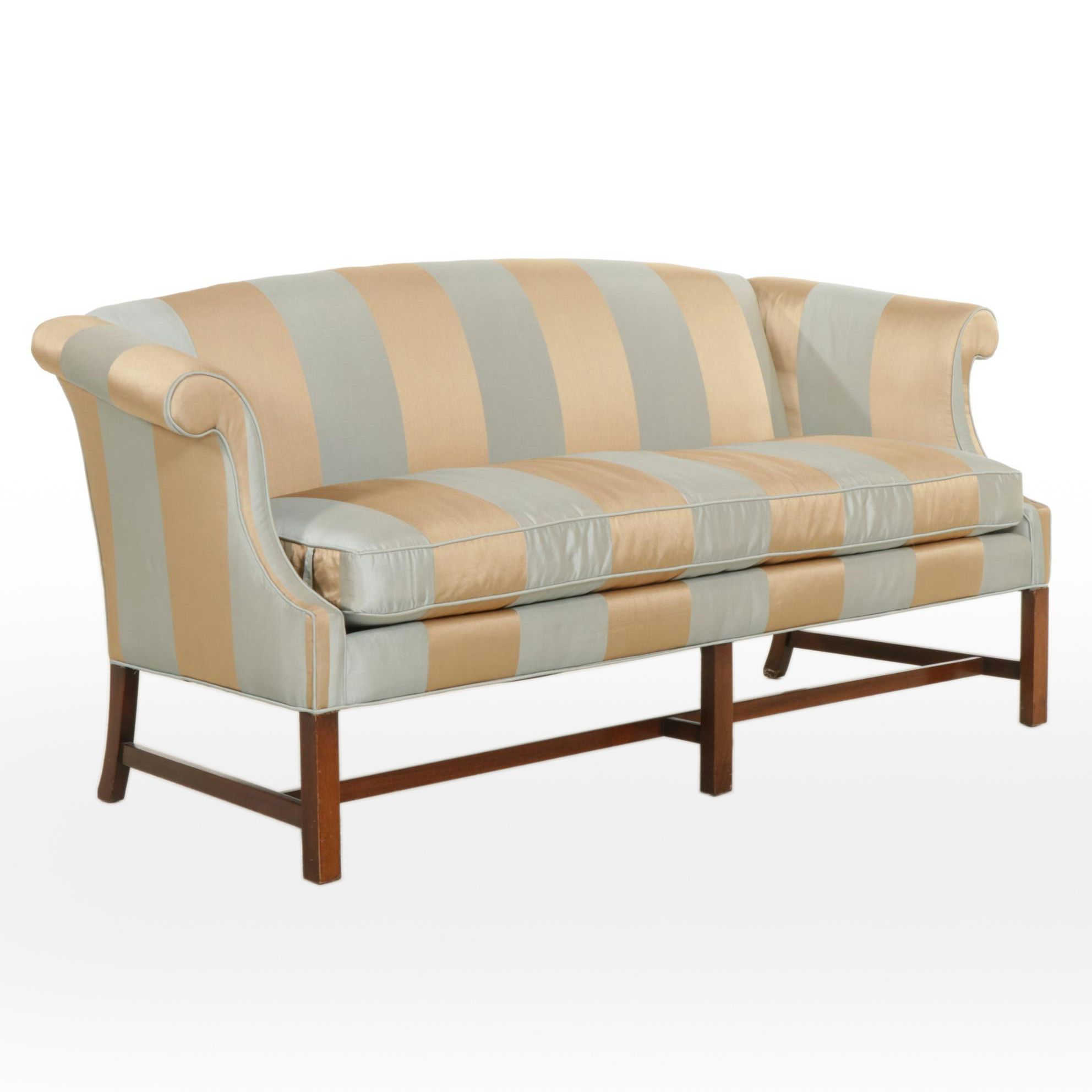 Georgian Style Upholstered Sofa with Rolled Arms, Mid to Late 20th Century