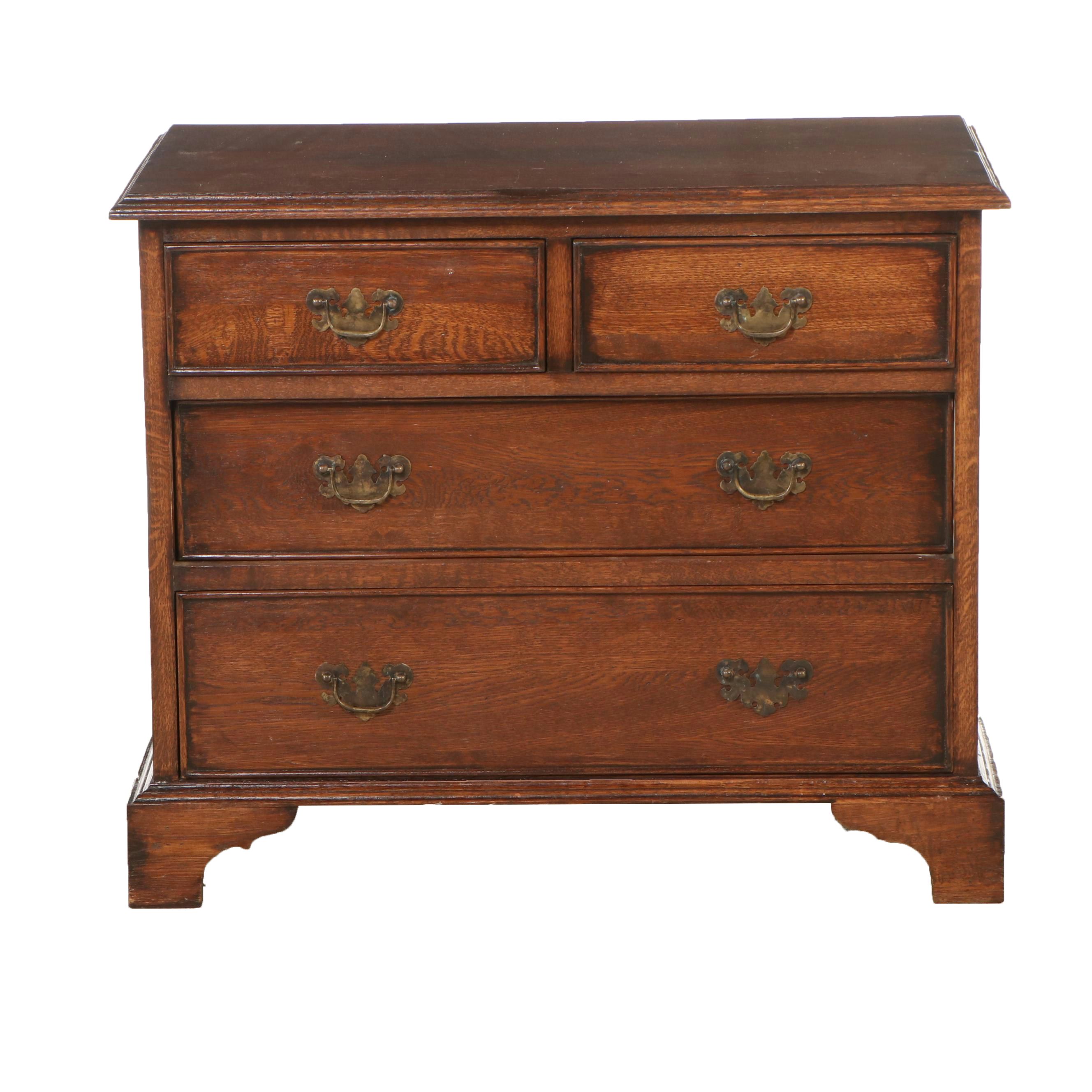 Georgian Style Oak Chest of Drawers with Brass Batwing Pulls