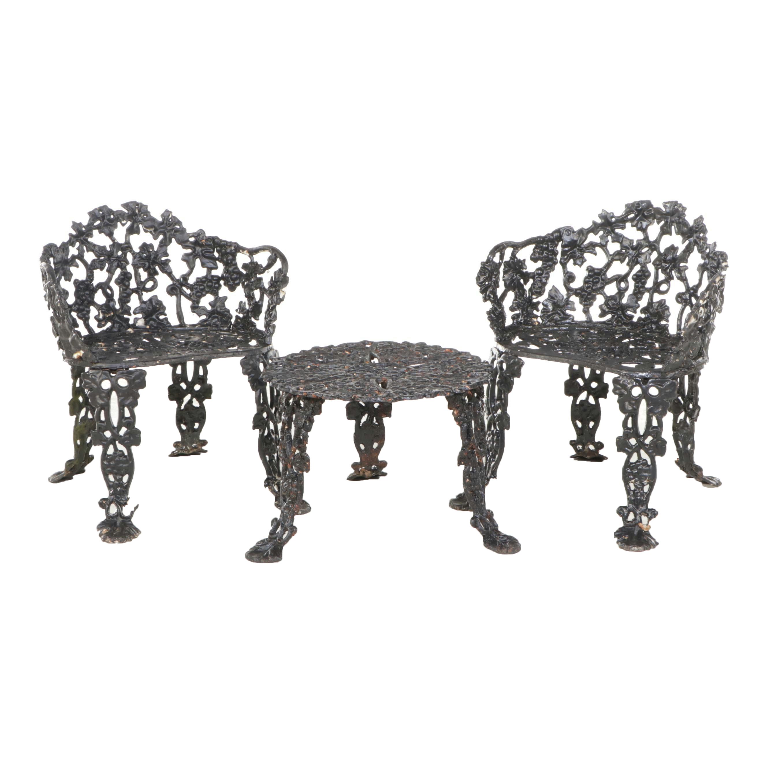 Victorian Style Cast Iron Garden Seats and Accent Table