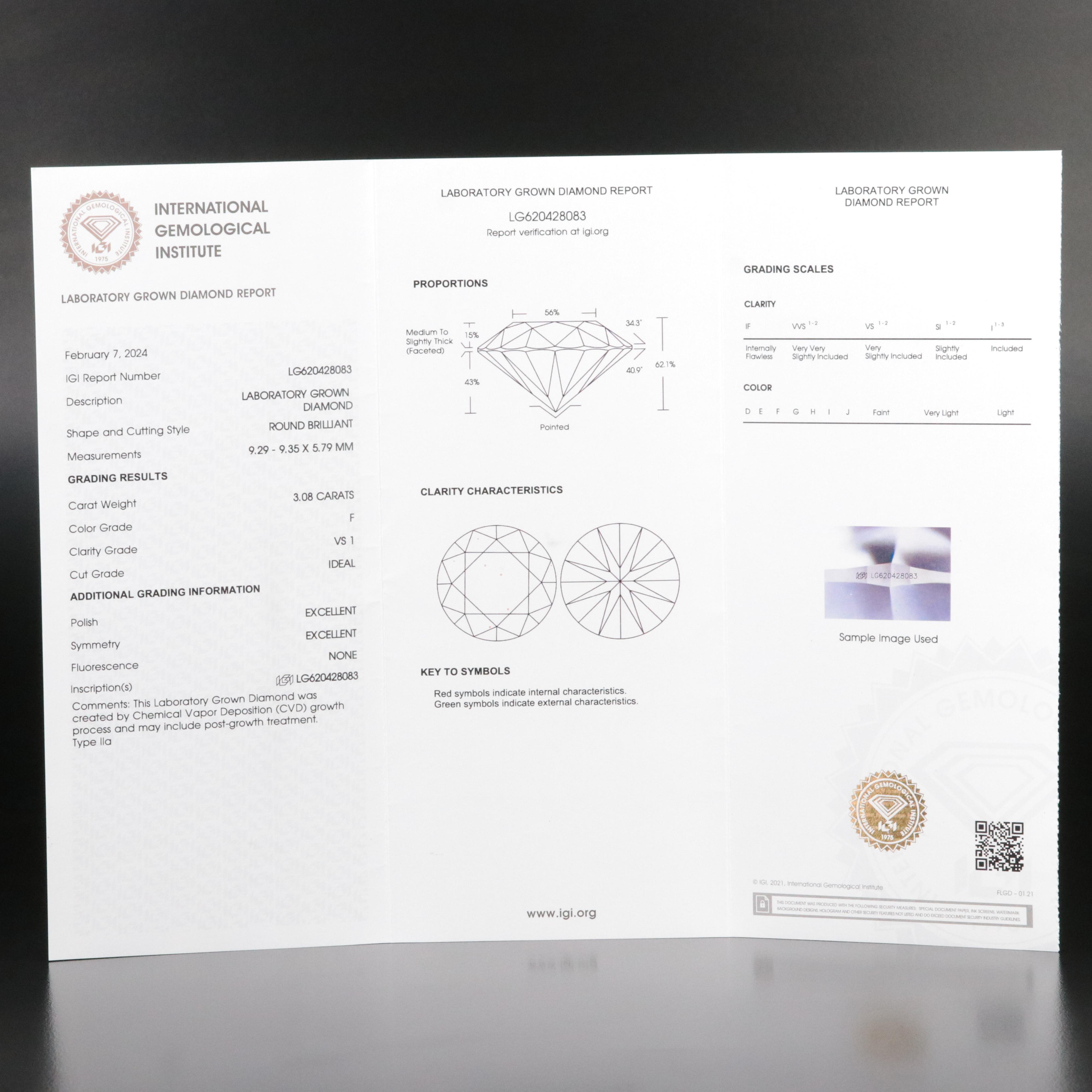 Platinum 3.08 CT Lab Grown Diamond Solitaire Necklace with IGI Report