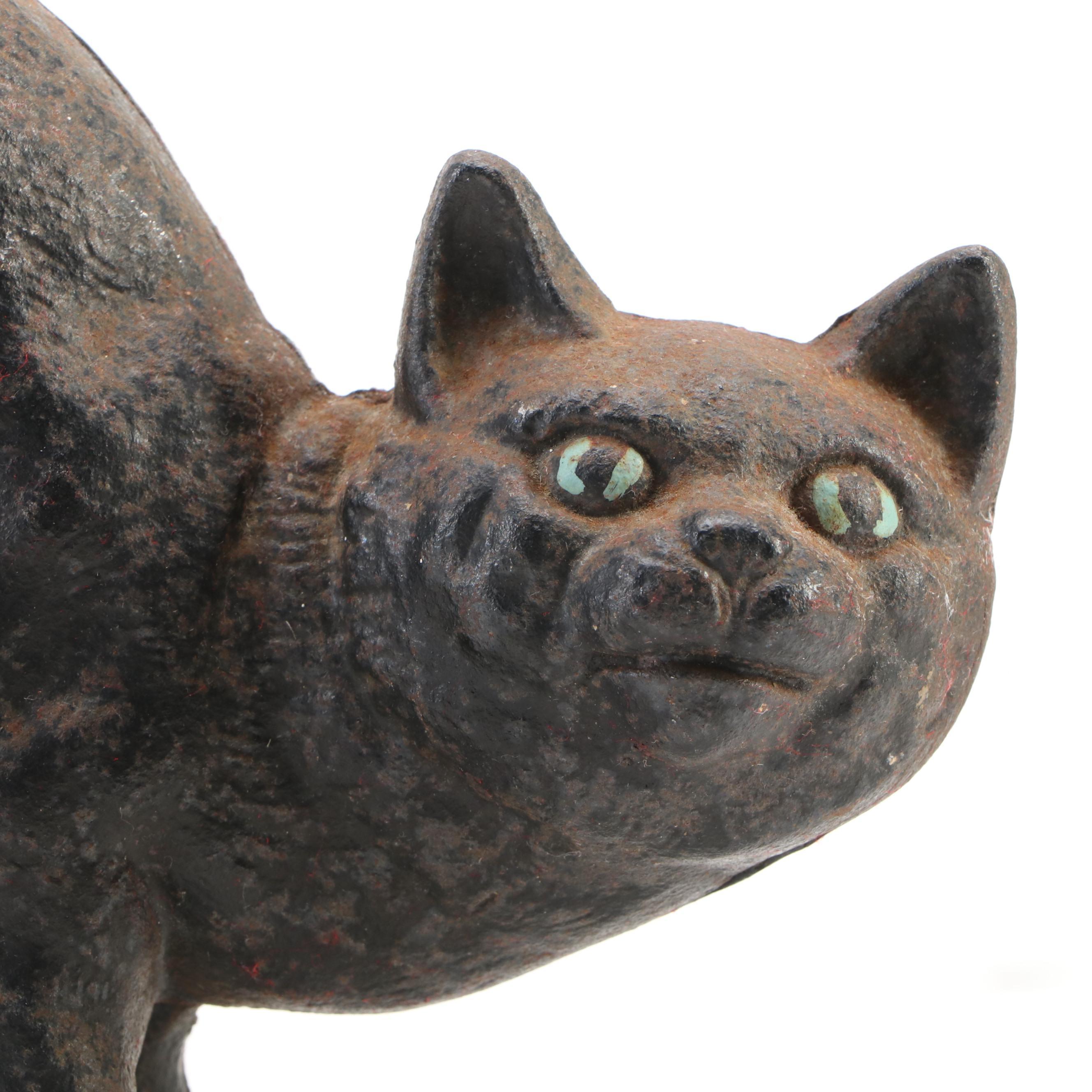 Hubley Style Cast Iron Black Cat Doorstop, Mid to Late 20th C.