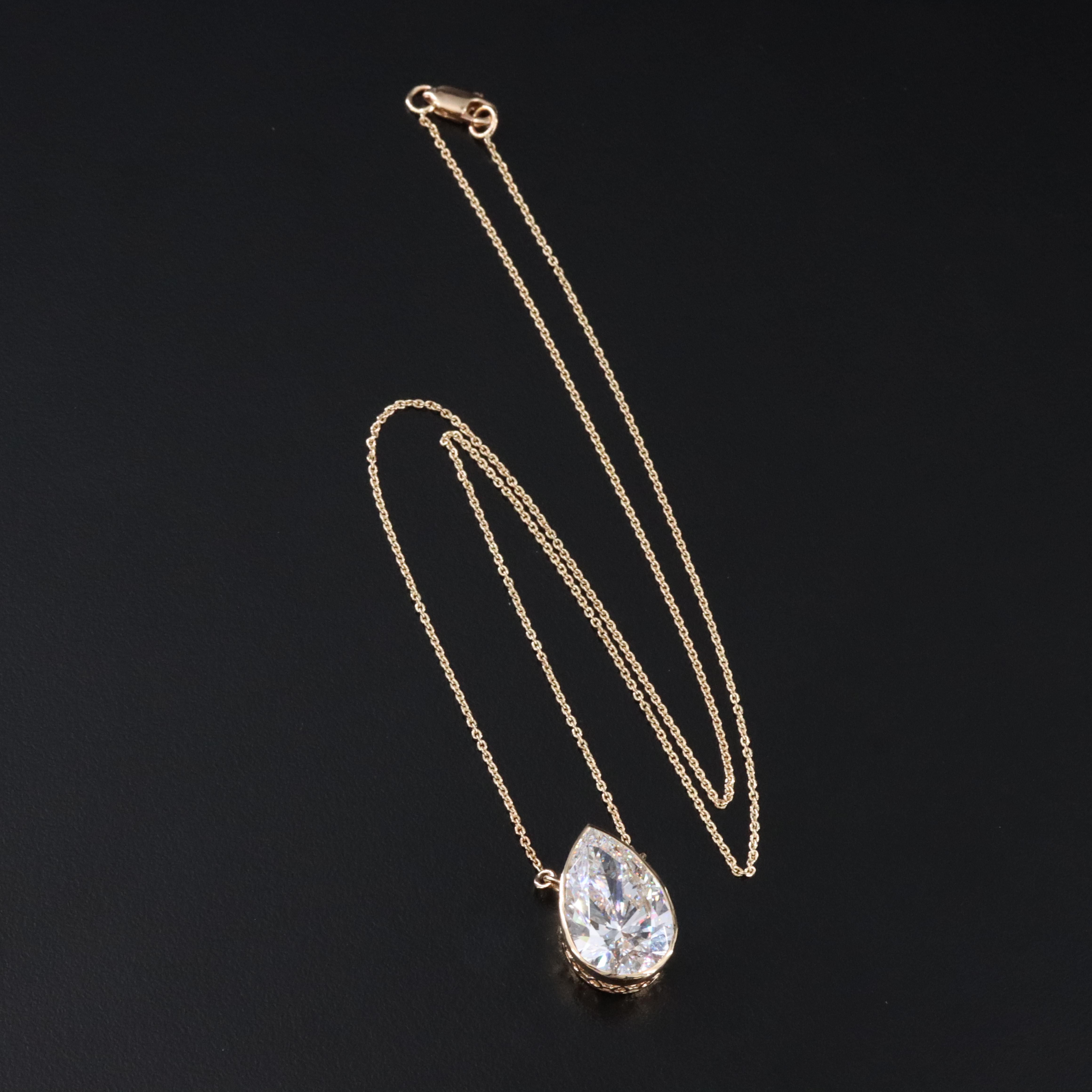 18K 6.82 CT Lab Grown Diamond Solitaire Necklace with IGI Report