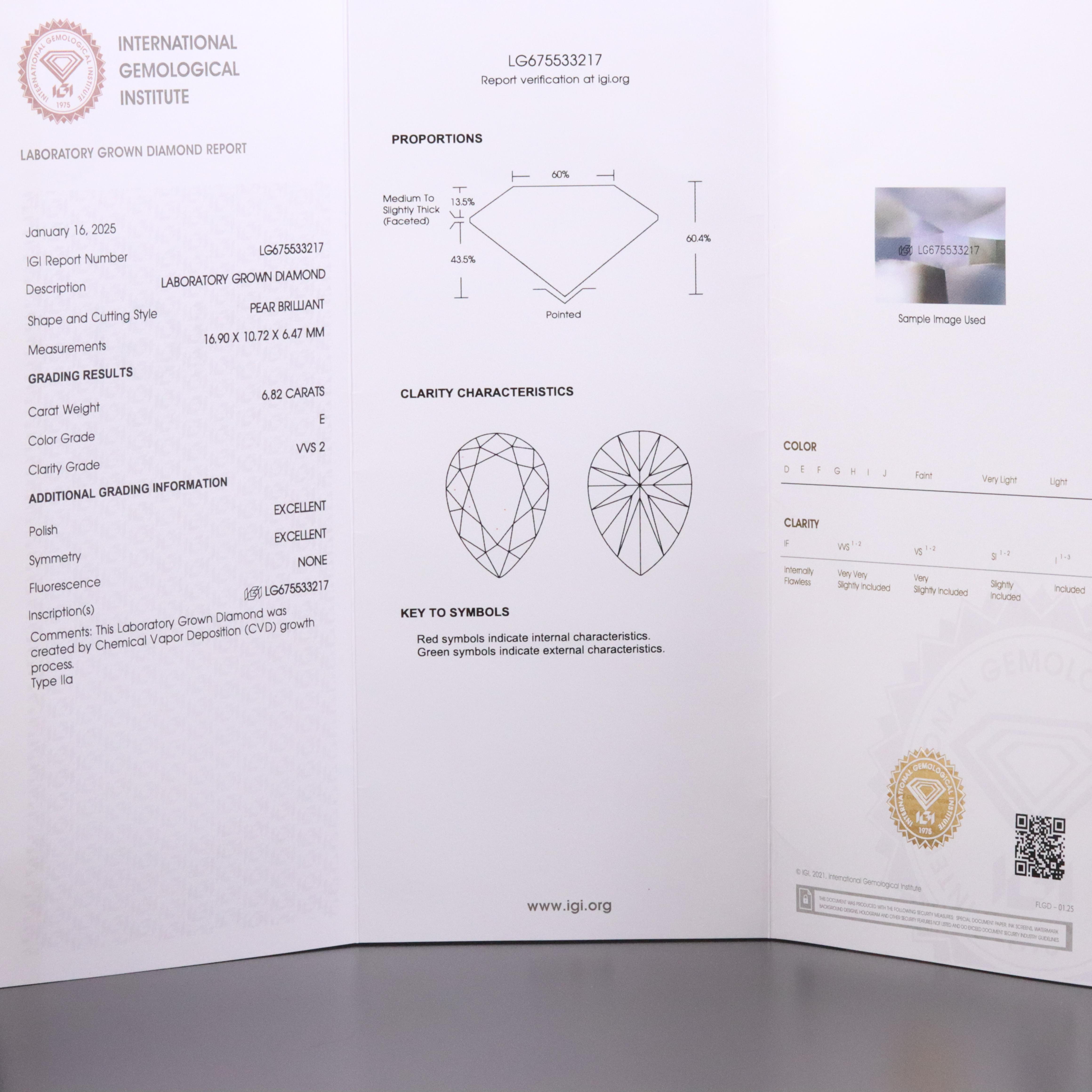 18K 6.82 CT Lab Grown Diamond Solitaire Necklace with IGI Report