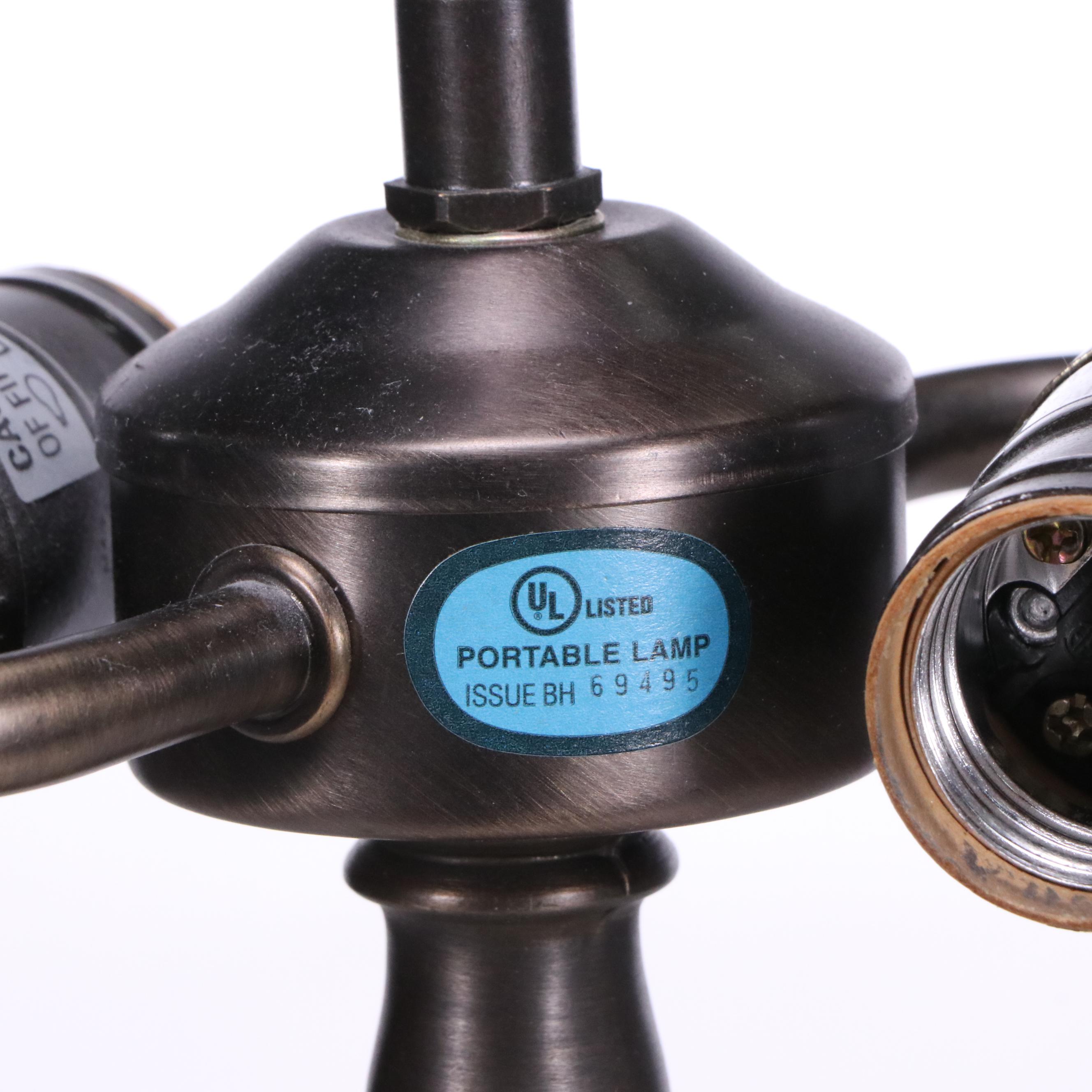 Pressed Metal Table Lamp with Slag Glass Flowers and Butterfly Shade