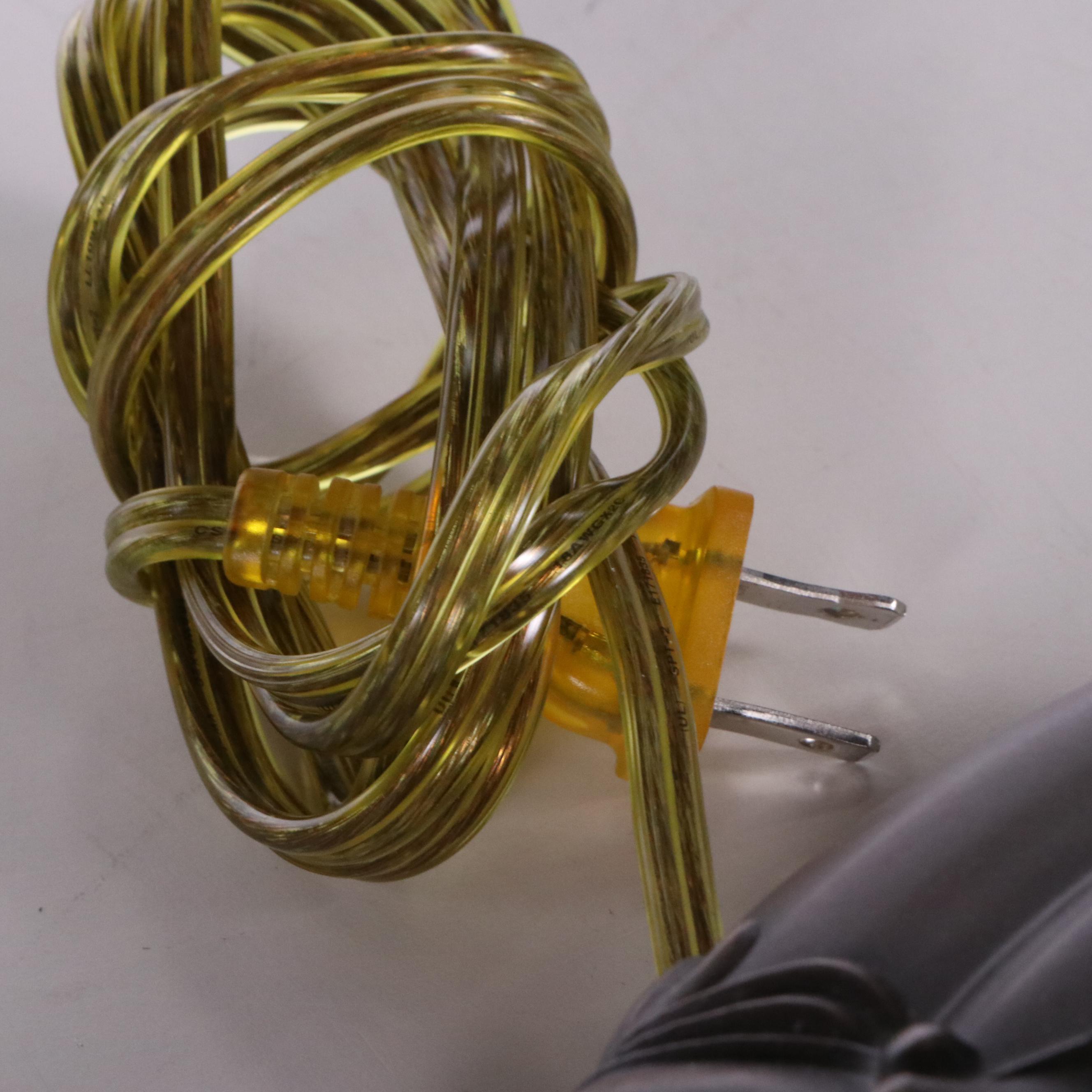 Pressed Metal Table Lamp with Slag Glass Flowers and Butterfly Shade