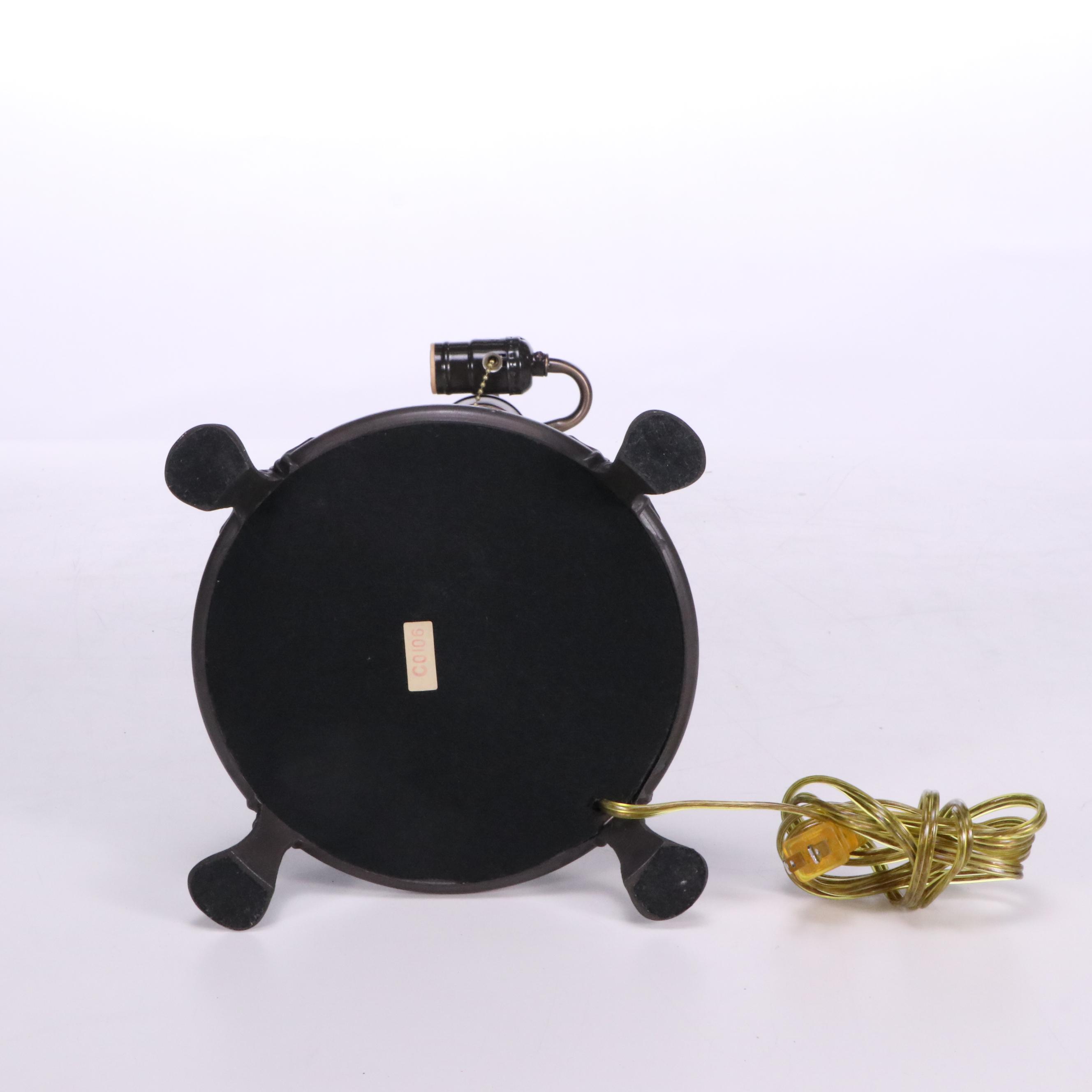 Pressed Metal Table Lamp with Slag Glass Flowers and Butterfly Shade