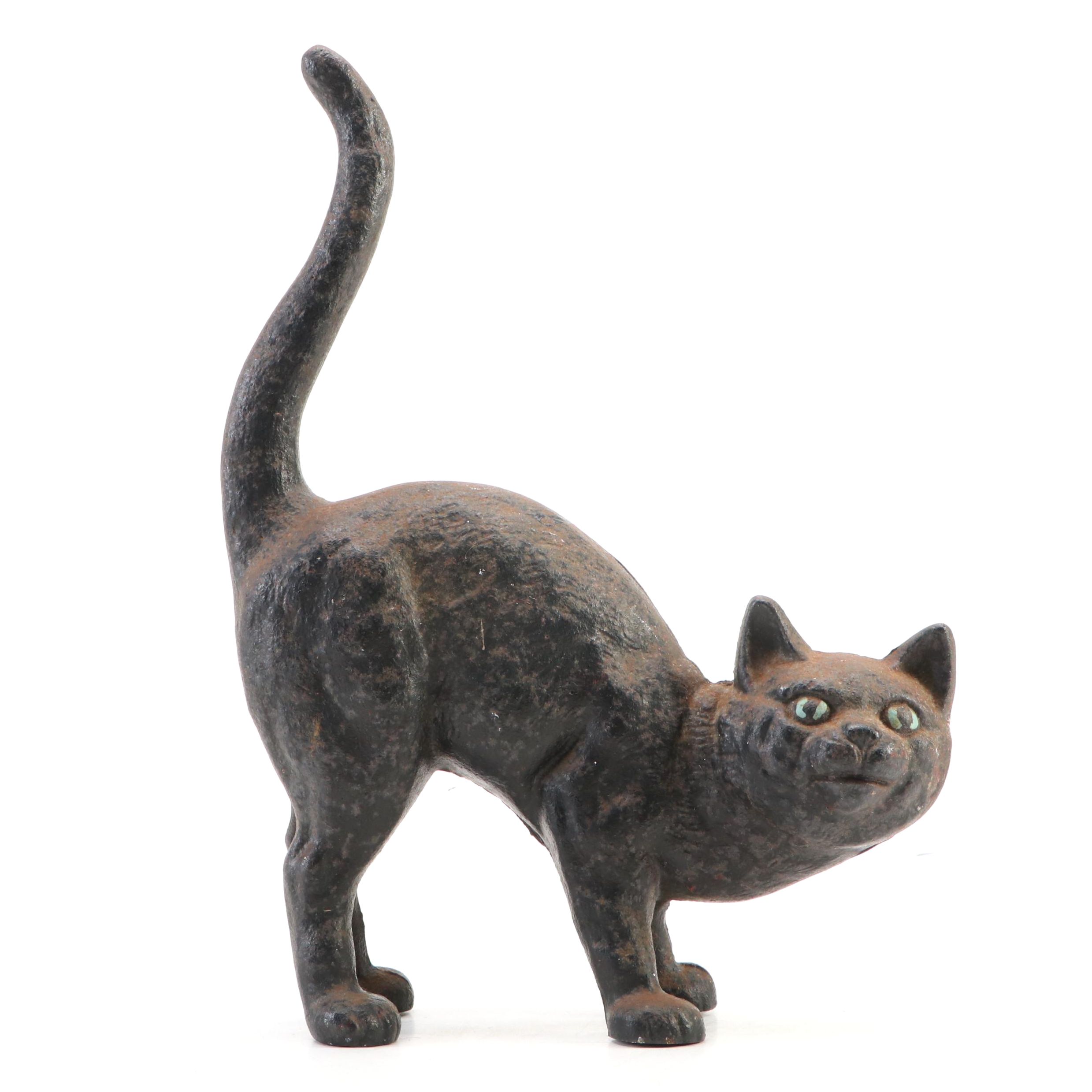 Hubley Style Cast Iron Black Cat Doorstop, Mid to Late 20th C.