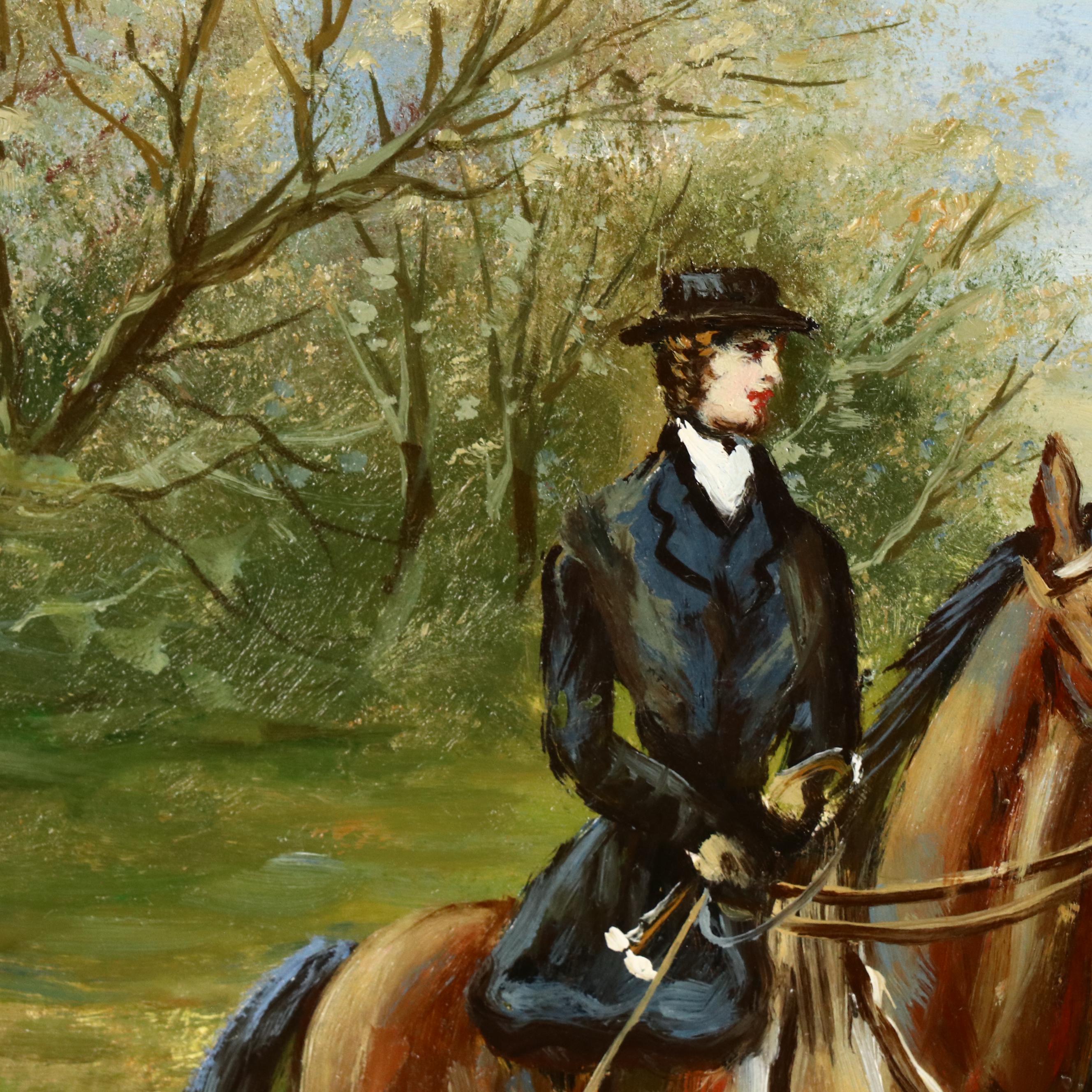 R. Pietro Countryside Landscape Oil Painting of Figures on Horseback