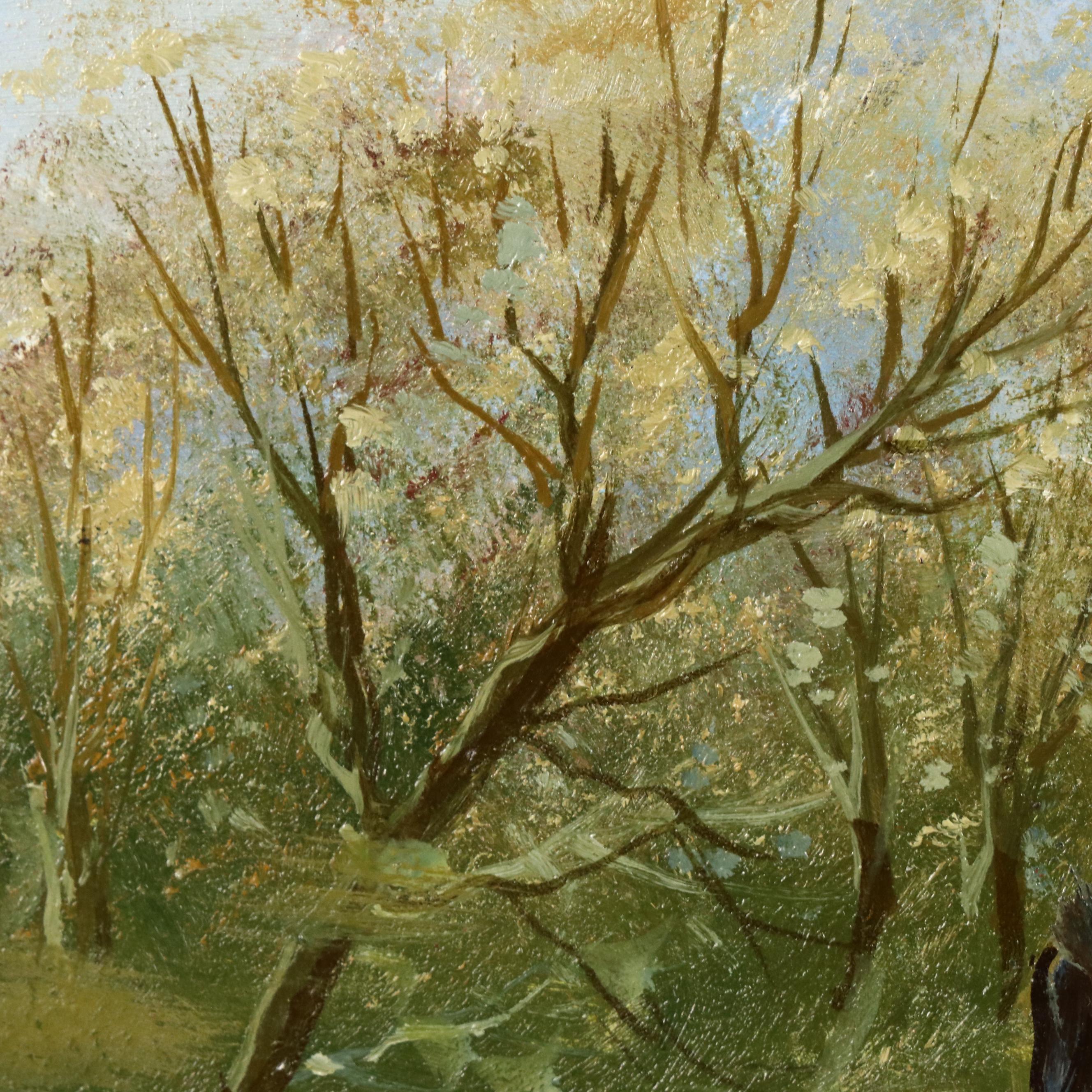 R. Pietro Countryside Landscape Oil Painting of Figures on Horseback