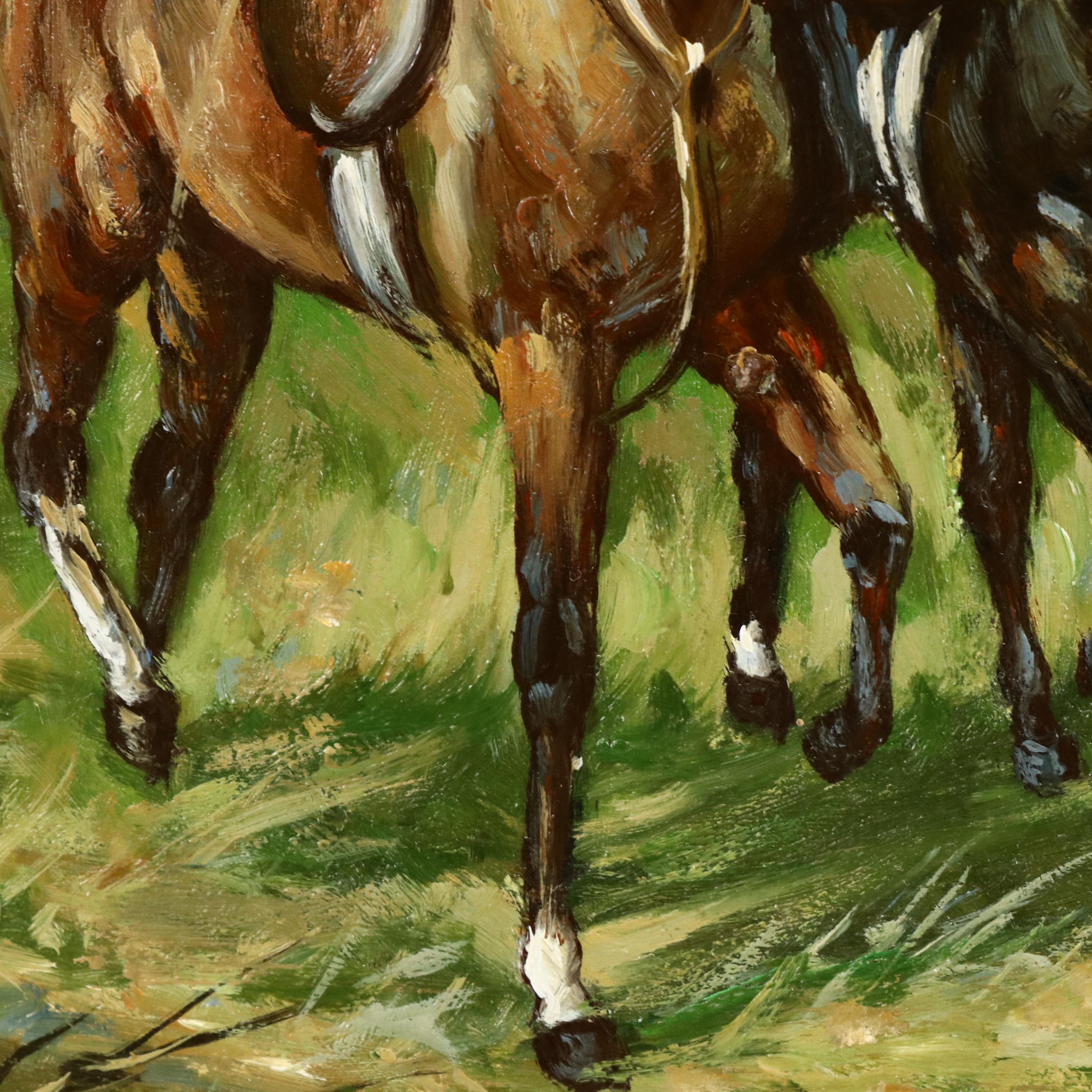 R. Pietro Countryside Landscape Oil Painting of Figures on Horseback