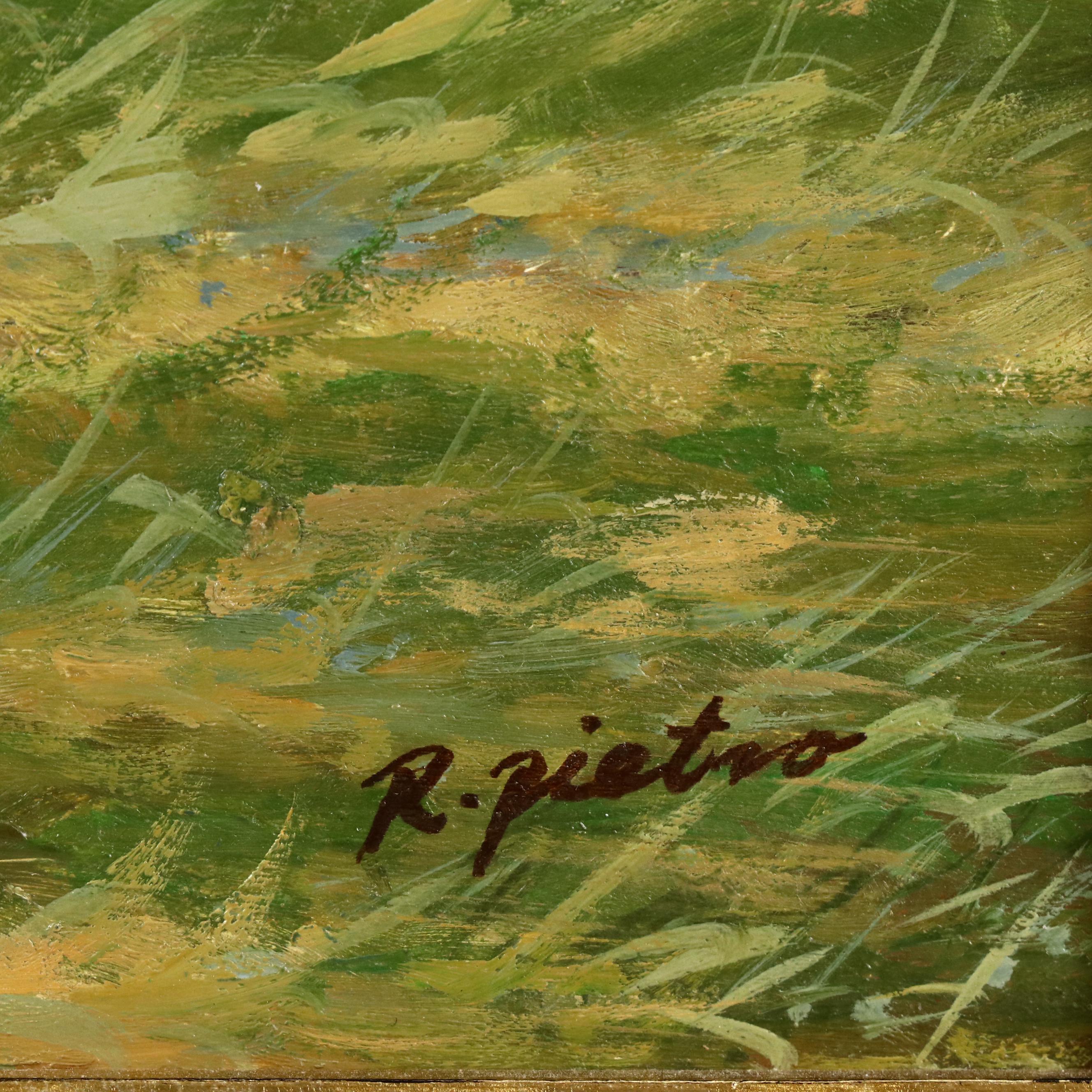 R. Pietro Countryside Landscape Oil Painting of Figures on Horseback