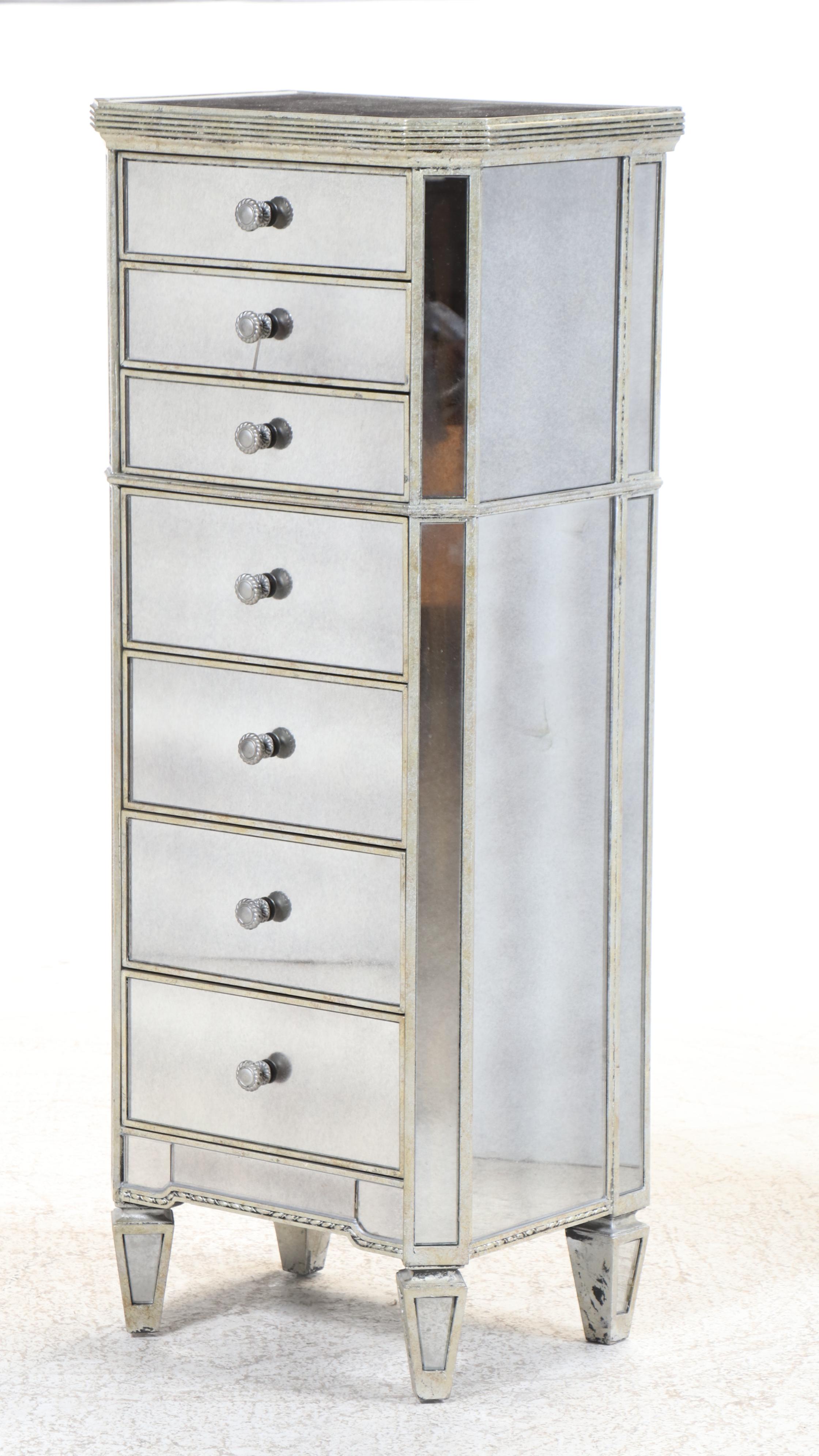 Neoclassical Style Mirror-Clad Lingerie Chest and Jewelry Armoire