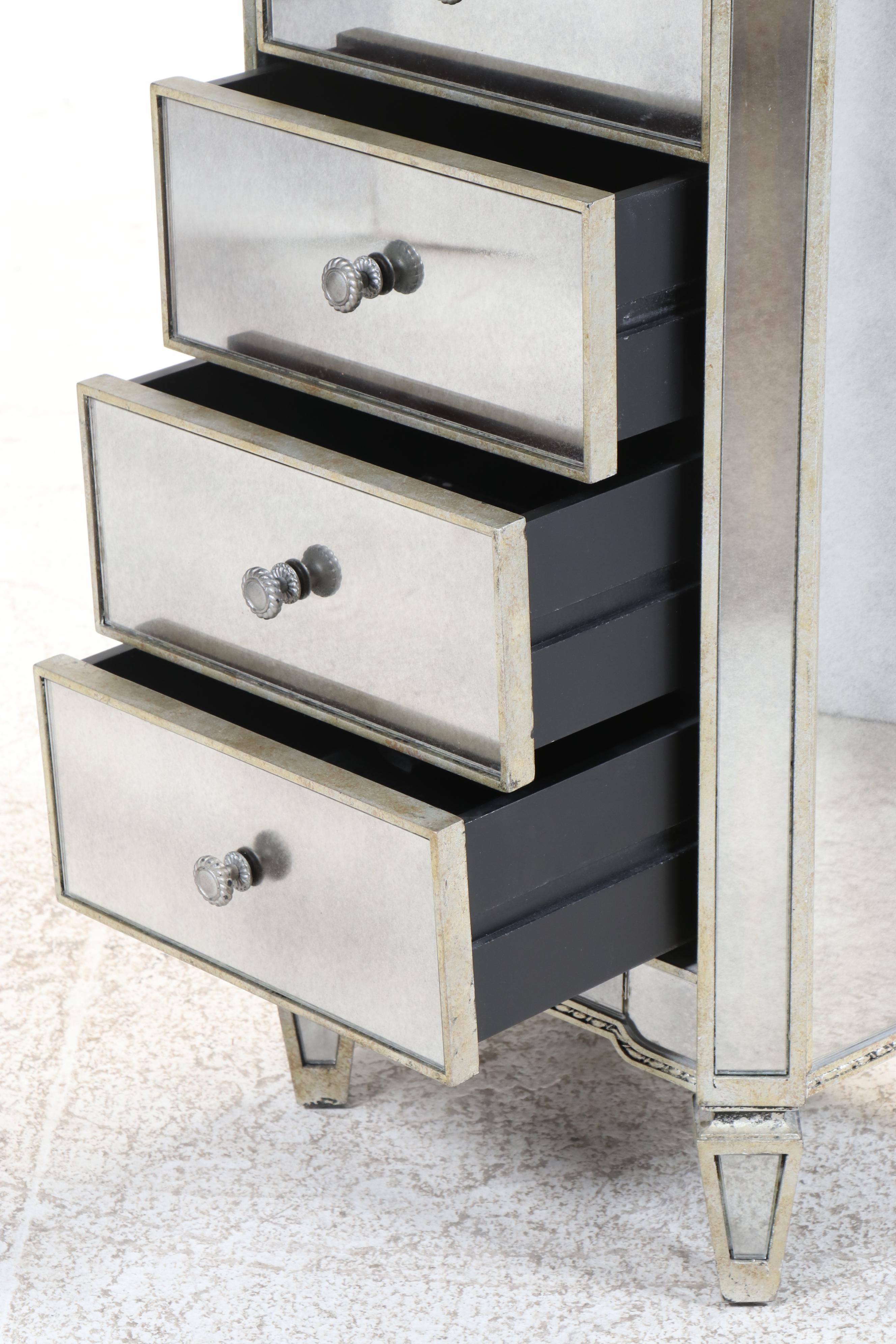 Neoclassical Style Mirror-Clad Lingerie Chest and Jewelry Armoire