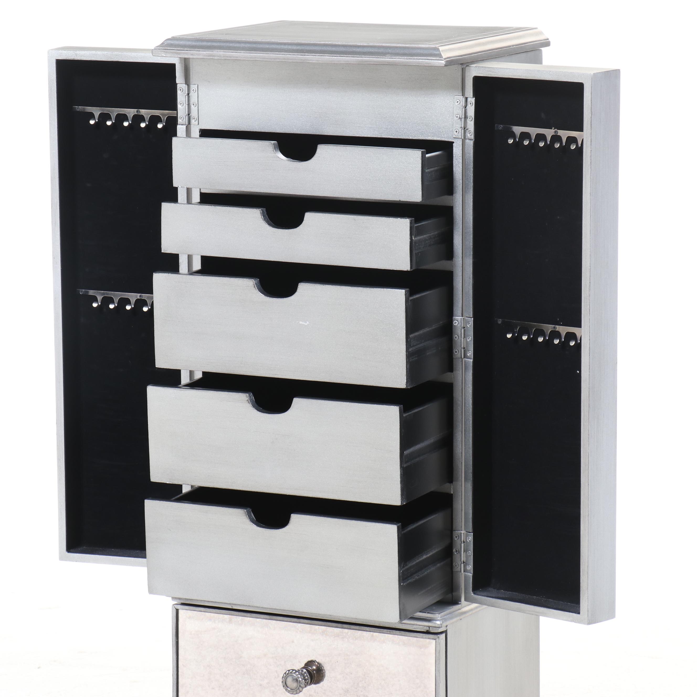 Neoclassical Style Mirror-Clad Lingerie Chest and Jewelry Armoire