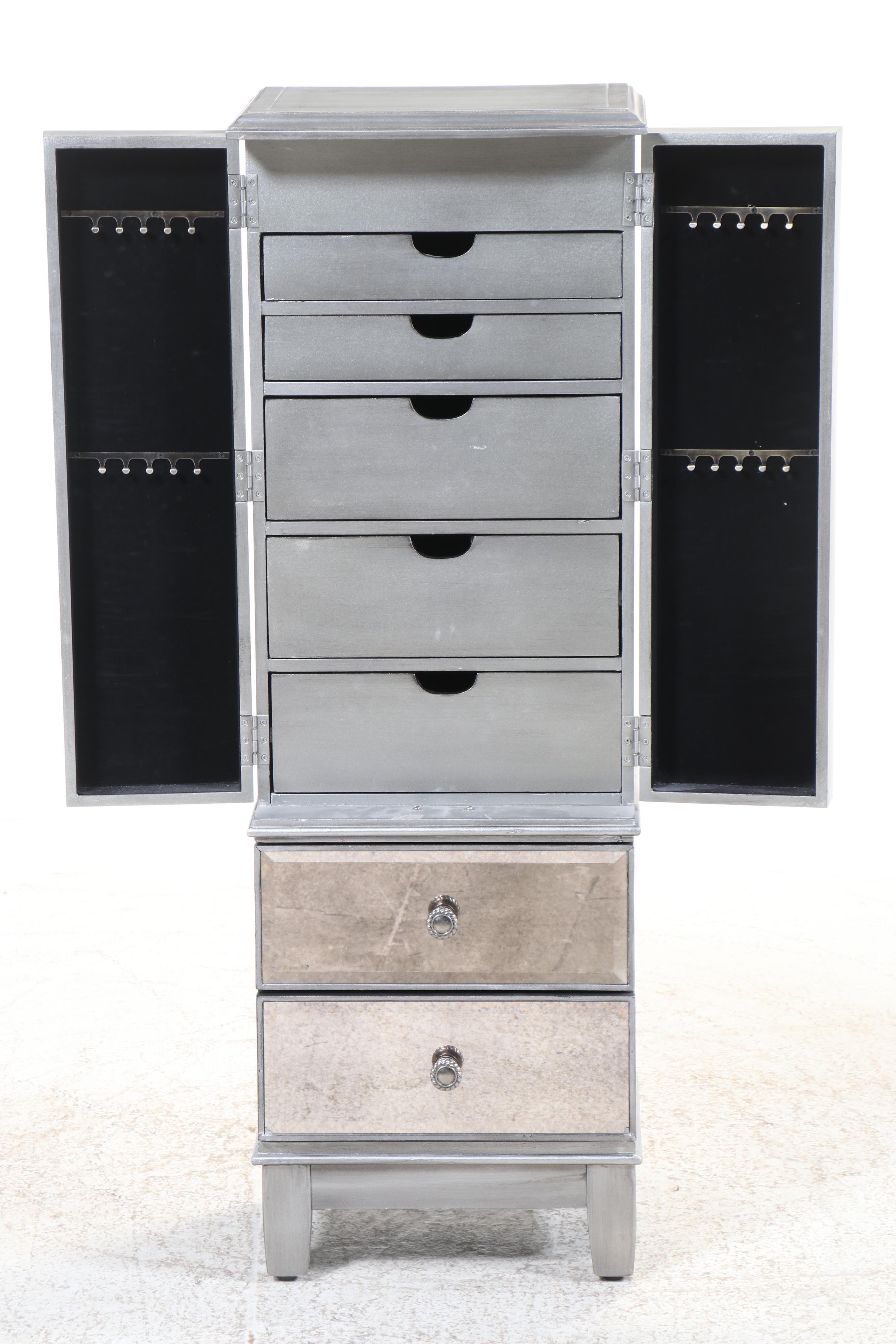 Neoclassical Style Mirror-Clad Lingerie Chest and Jewelry Armoire