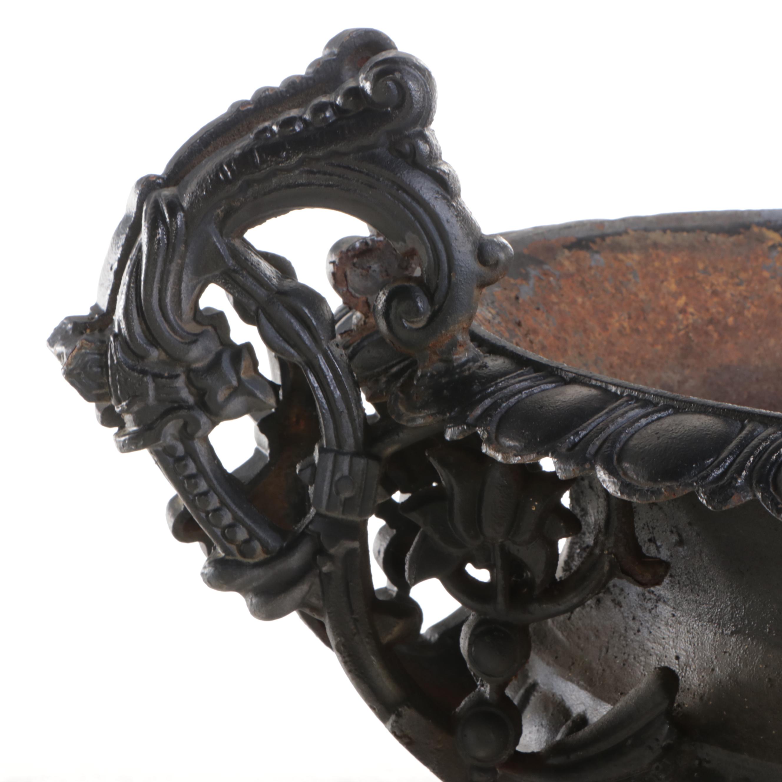 Pair of Neoclassical Style Painted Cast Iron Garden Urns