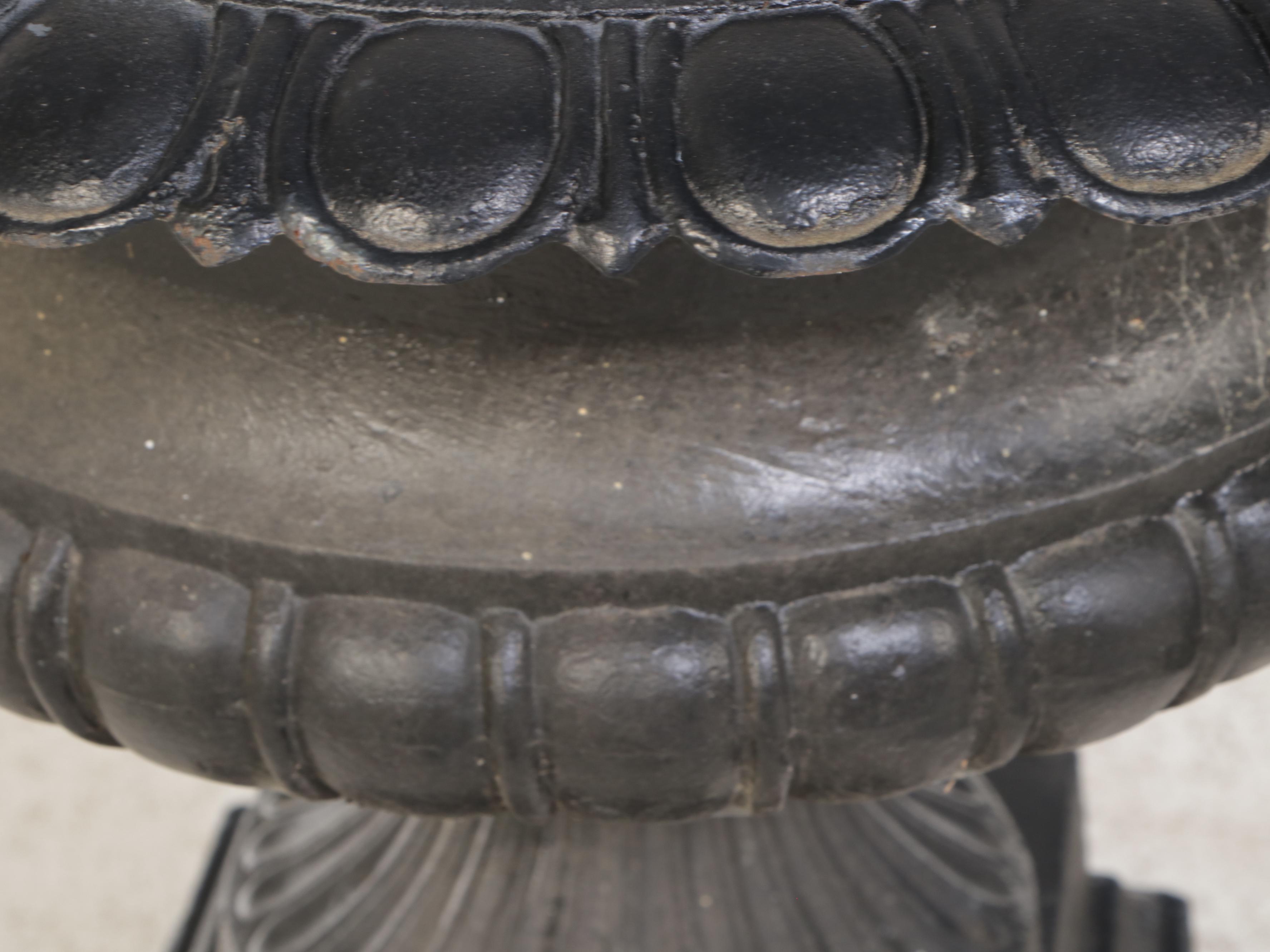 Pair of Neoclassical Style Painted Cast Iron Garden Urns