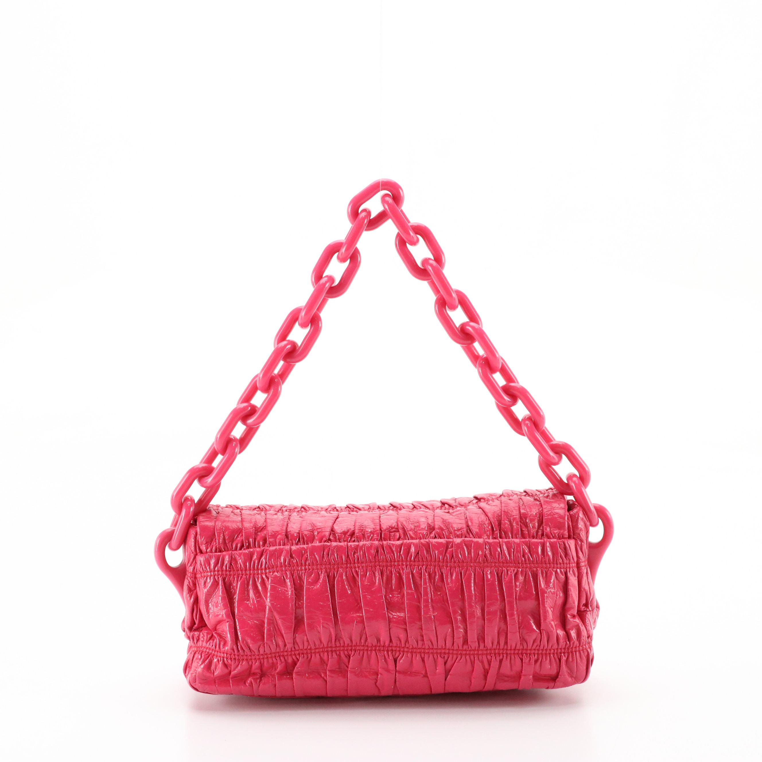 Prada Pink Gaufre Patent Leather Vernice Flap Shoulder Bag with Chain Link Strap