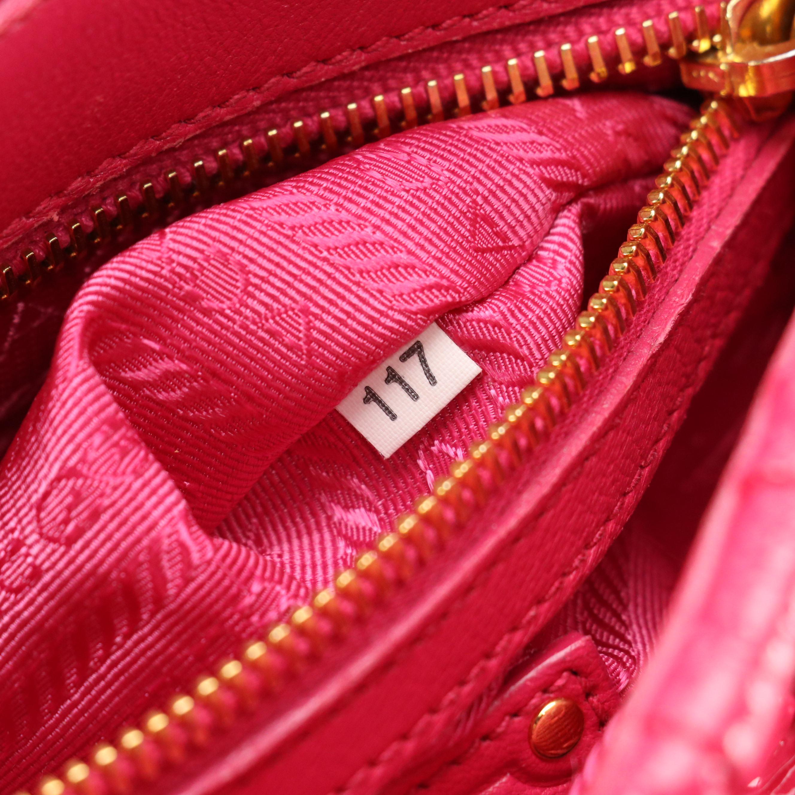 Prada Pink Gaufre Patent Leather Vernice Flap Shoulder Bag with Chain Link Strap