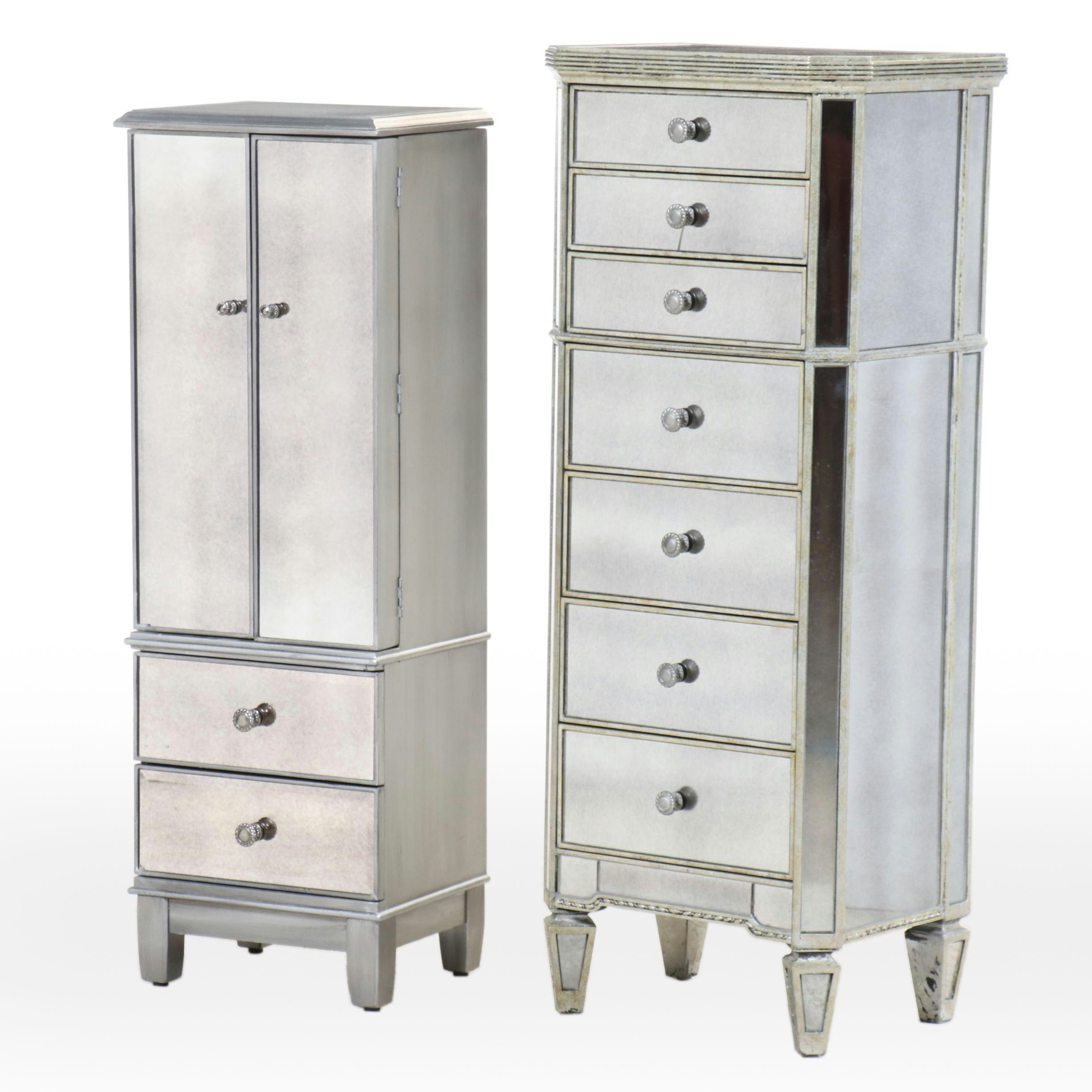 Neoclassical Style Mirror-Clad Lingerie Chest and Jewelry Armoire