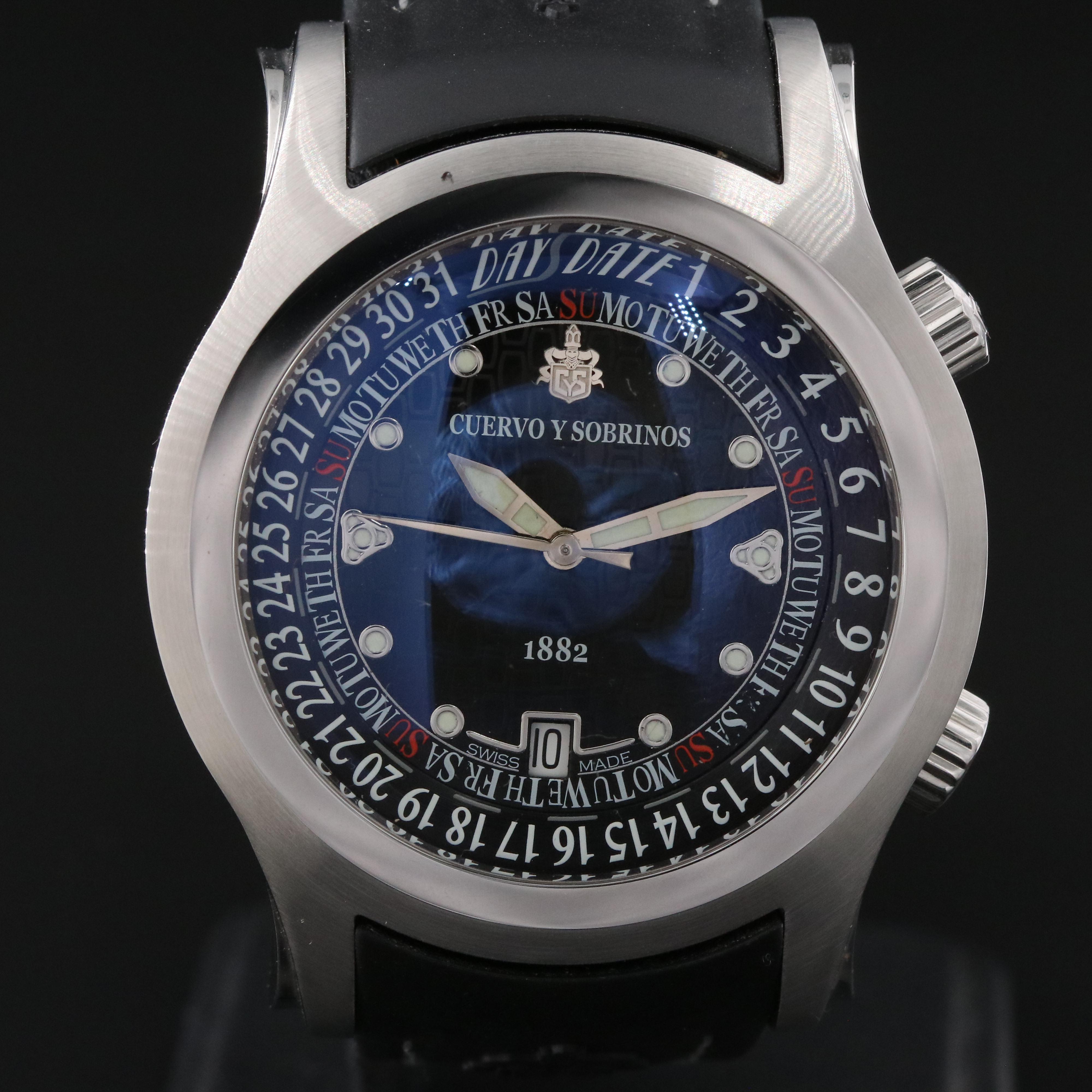 Cuervo Y Sobrinos Robusto Buceador Day-Date 43mm Steel Automatic Watch 2806