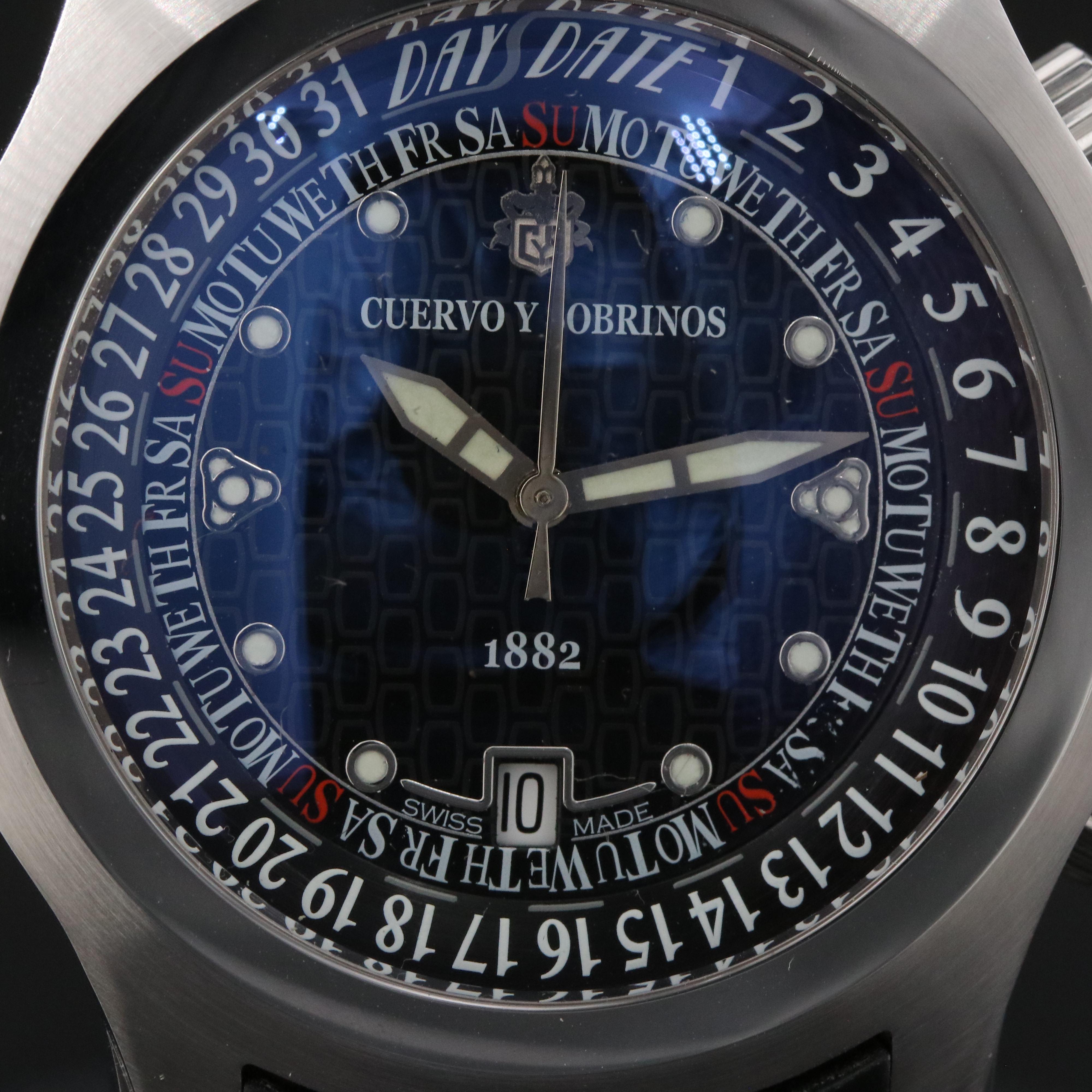 Cuervo Y Sobrinos Robusto Buceador Day-Date 43mm Steel Automatic Watch 2806