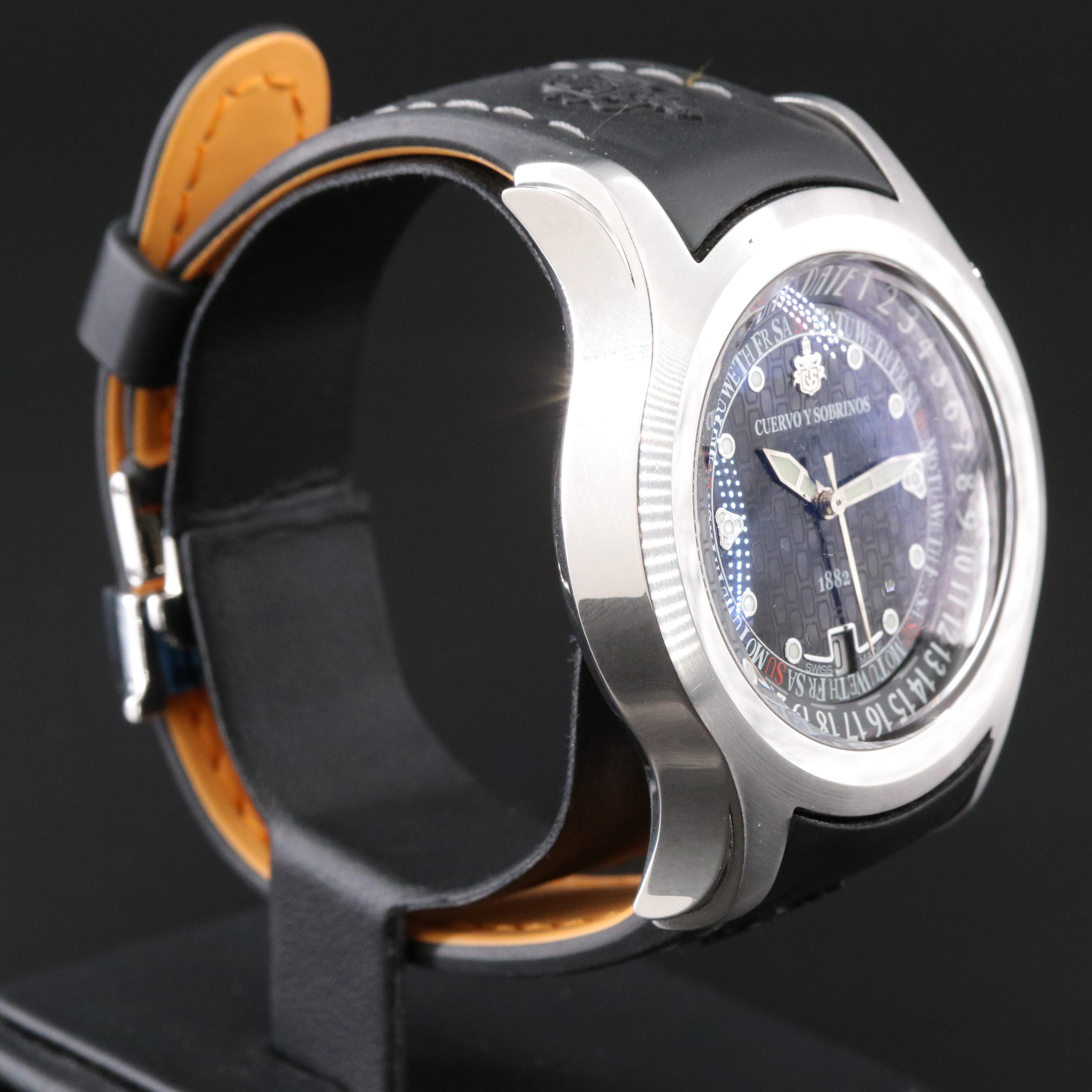 Cuervo Y Sobrinos Robusto Buceador Day-Date 43mm Steel Automatic Watch 2806