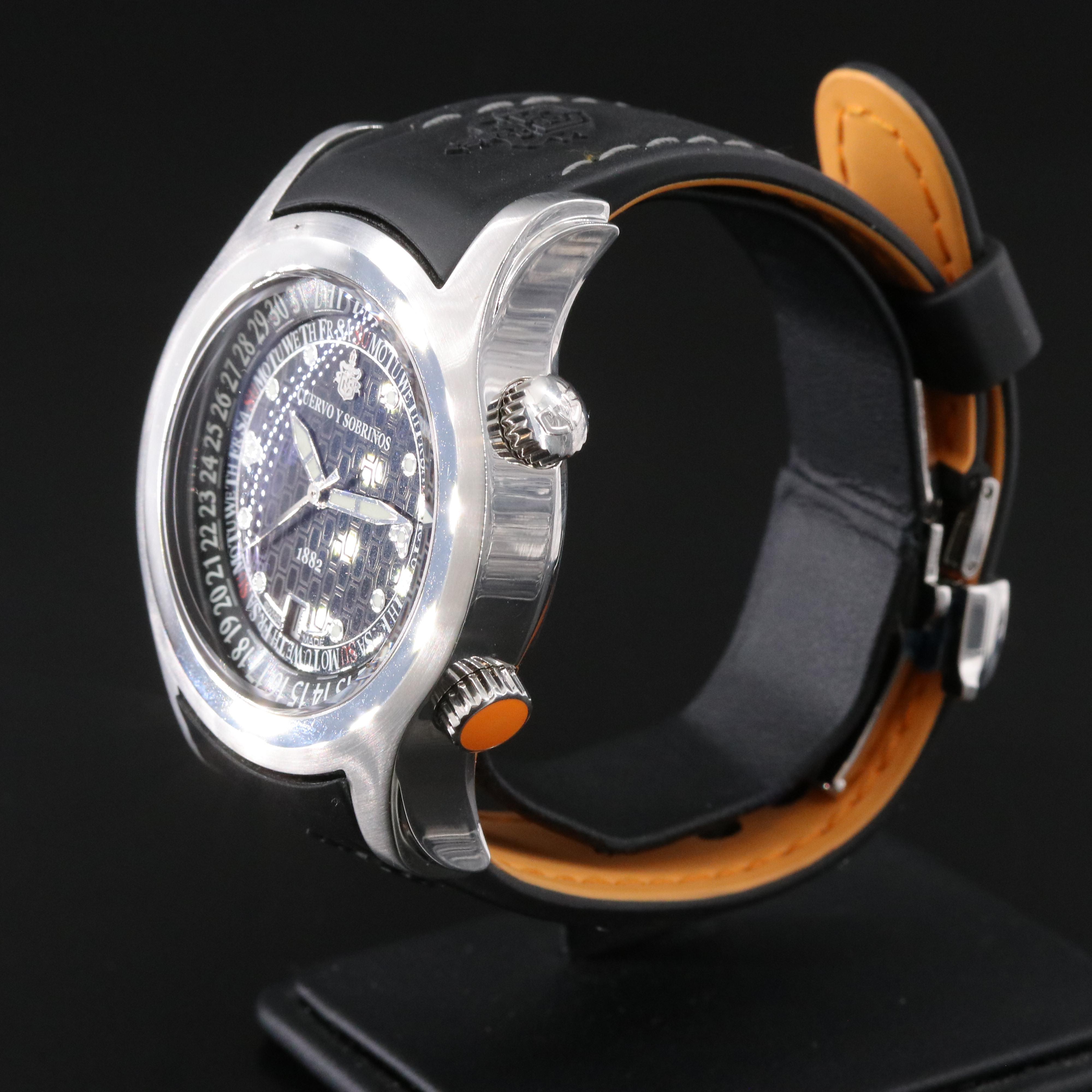 Cuervo Y Sobrinos Robusto Buceador Day-Date 43mm Steel Automatic Watch 2806