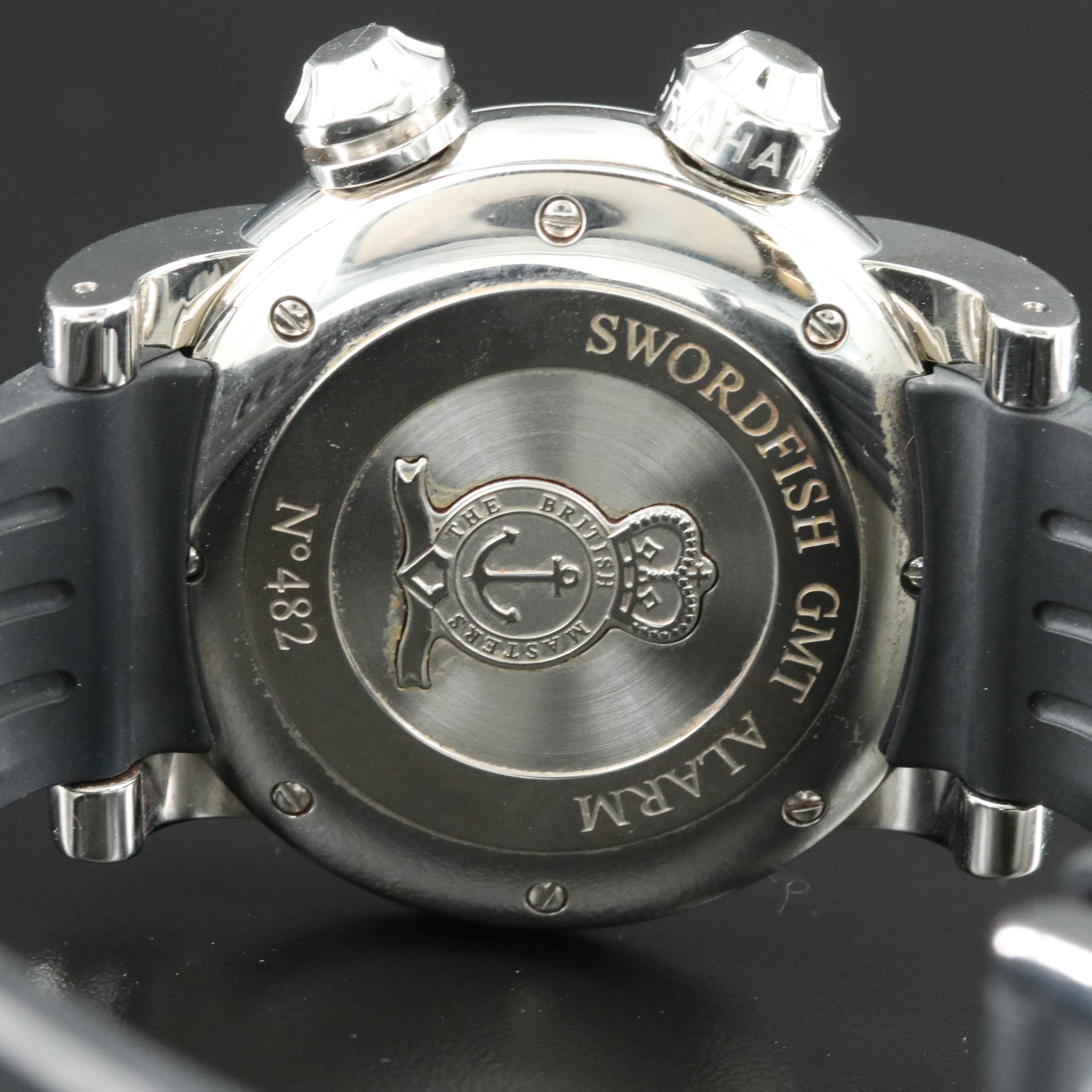 Graham Swordfish Grillo Alarm GMT Black 46mm Steel Automatic Watch