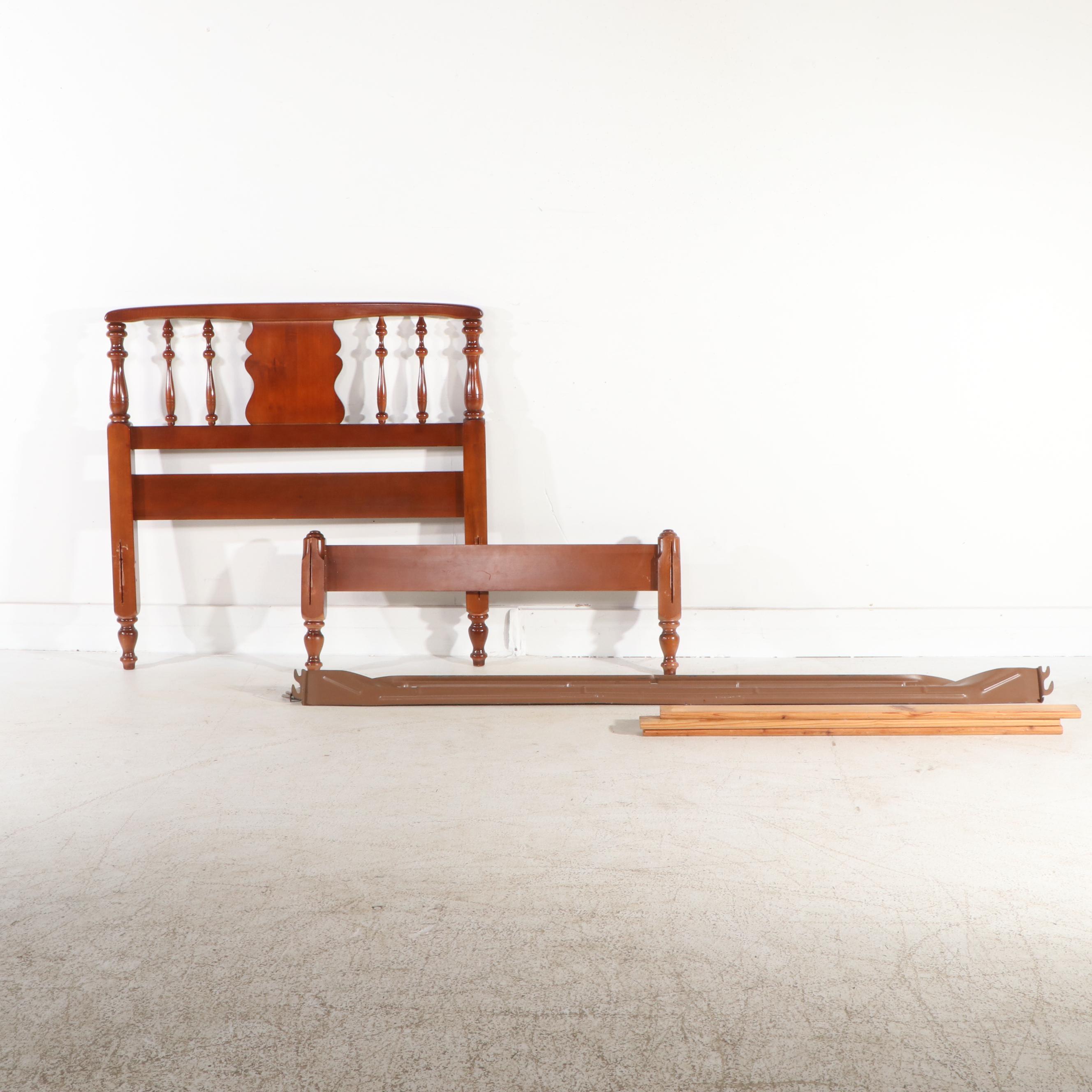 Pair of Colonial Style Maple Twin Bed Frames, Mid to Late 20th Century