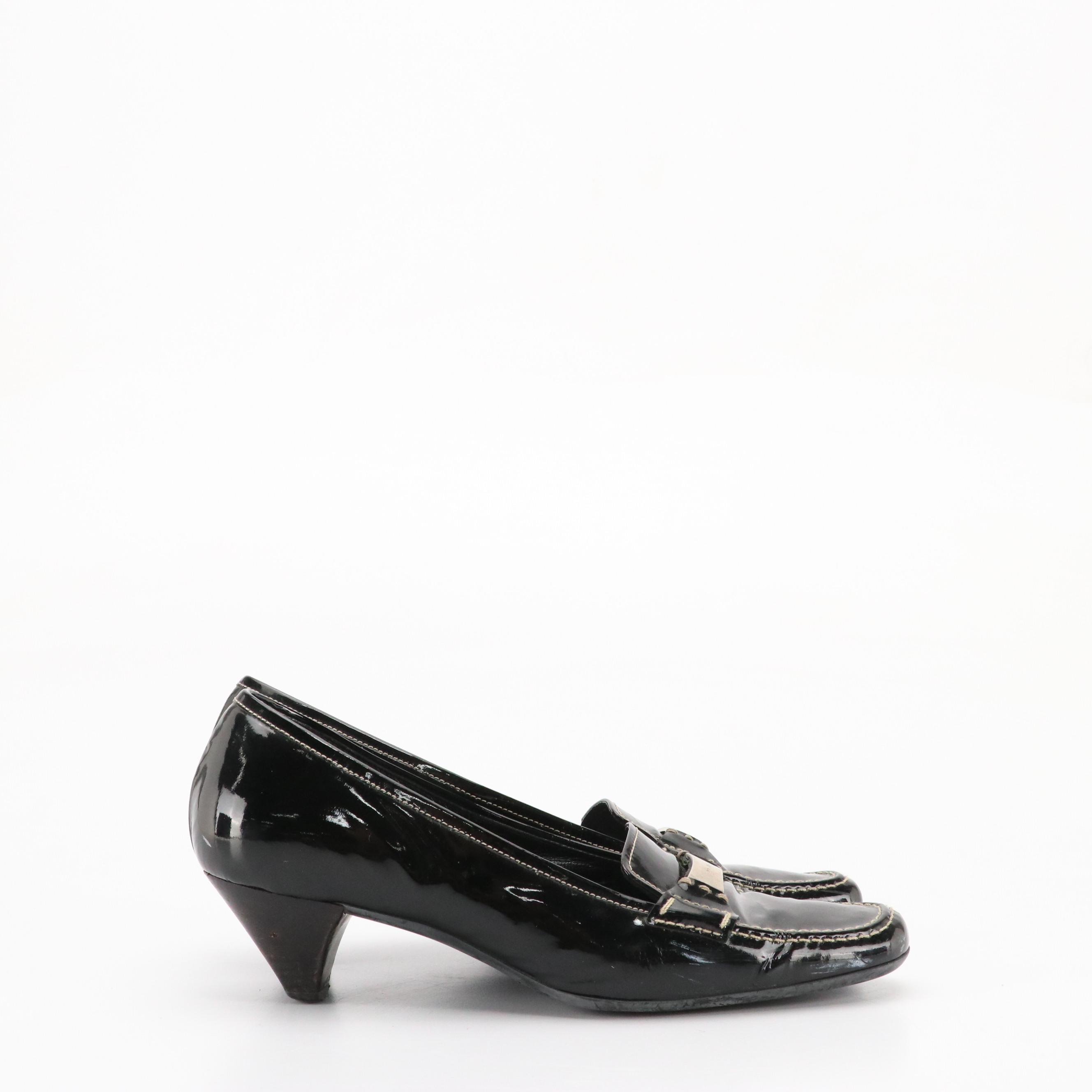 Prada Low-Heeled Loafers in Black Patent Leather
