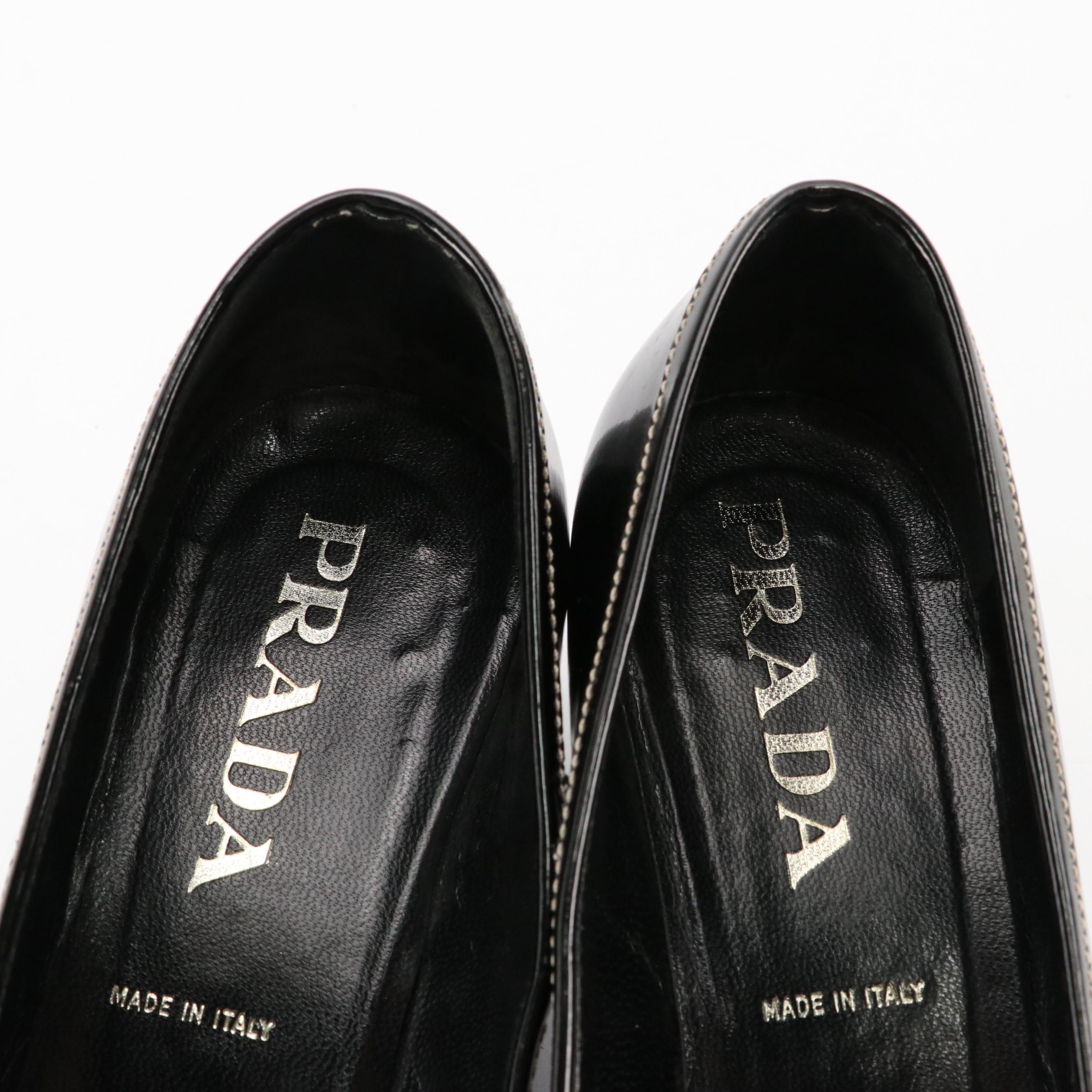 Prada Low-Heeled Loafers in Black Patent Leather