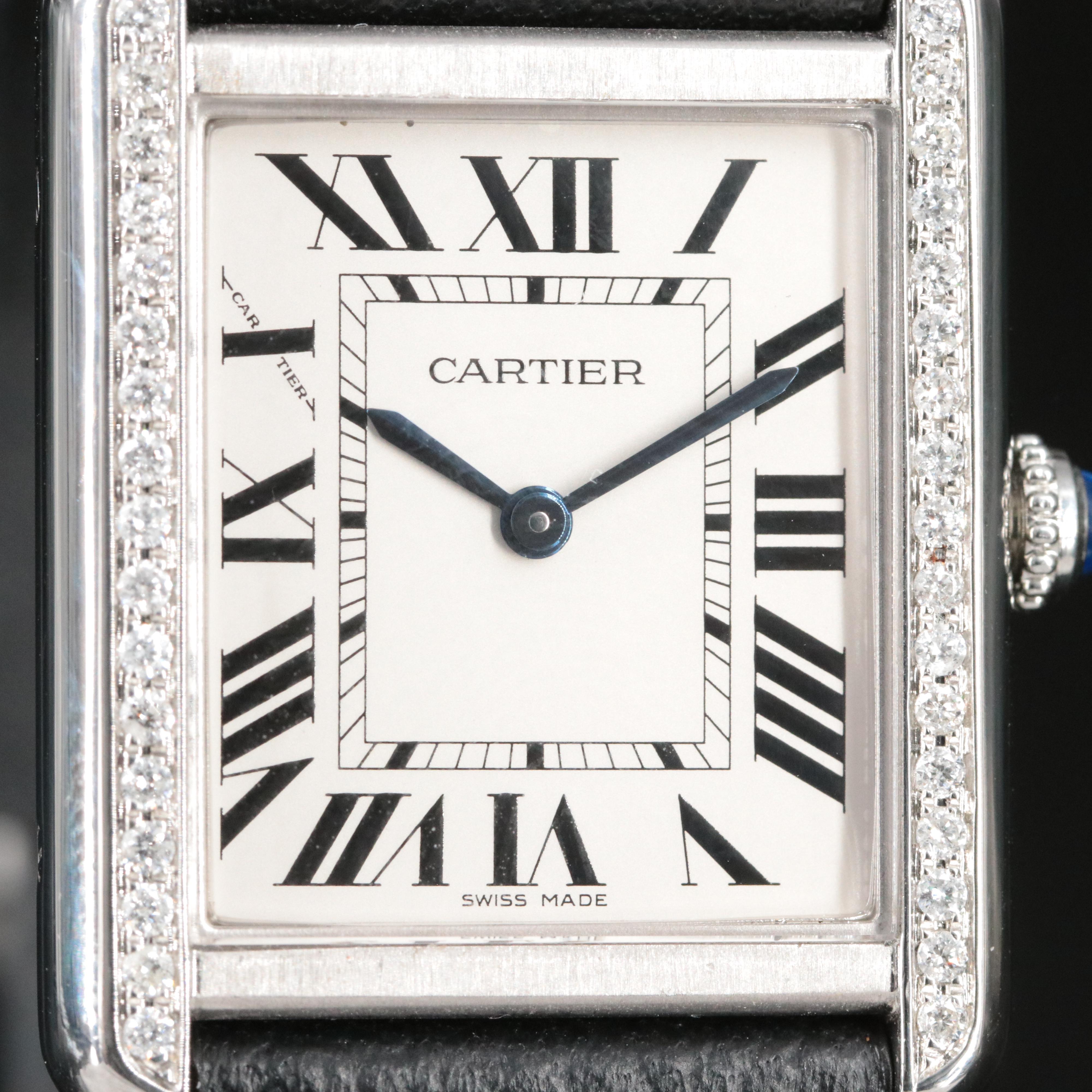 Cartier Tank Solo Diamonds Stainless Steel Quartz Watch