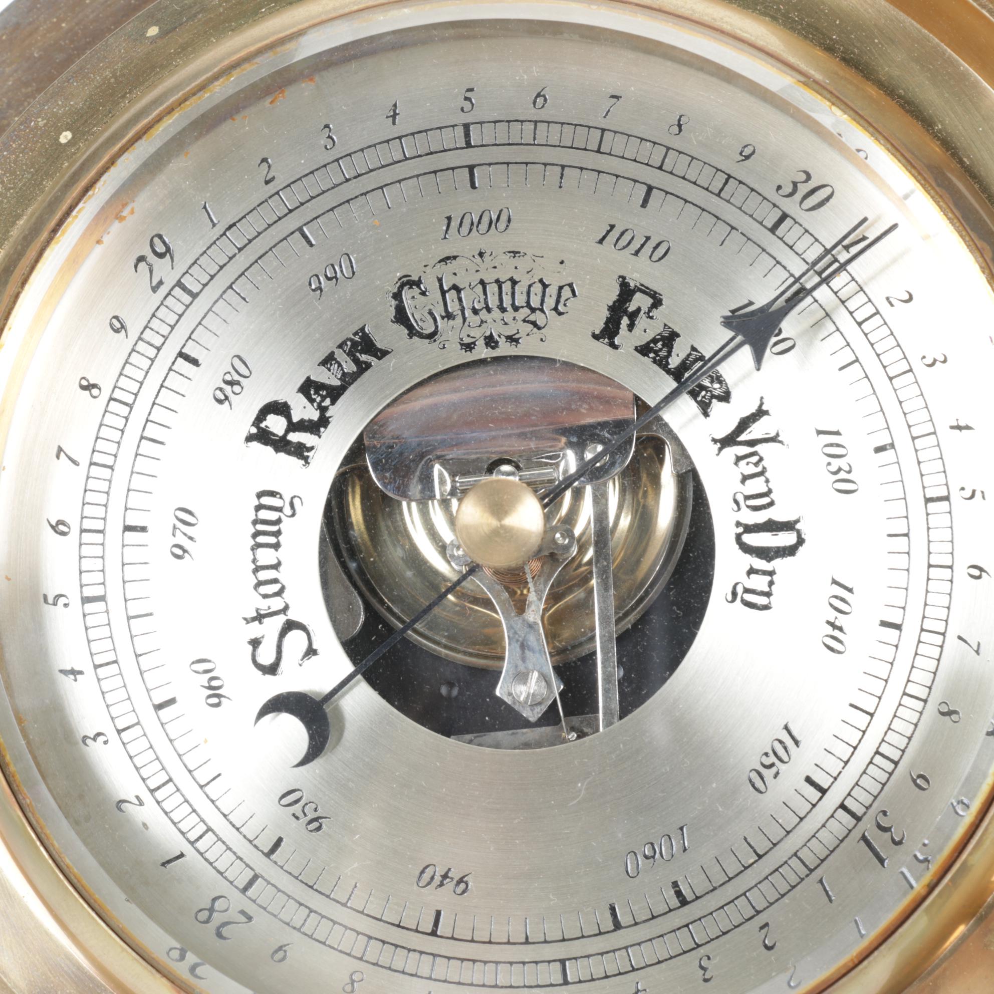 Nautical Brass Ship Clock with Barometer and Swordfish Wall Decor