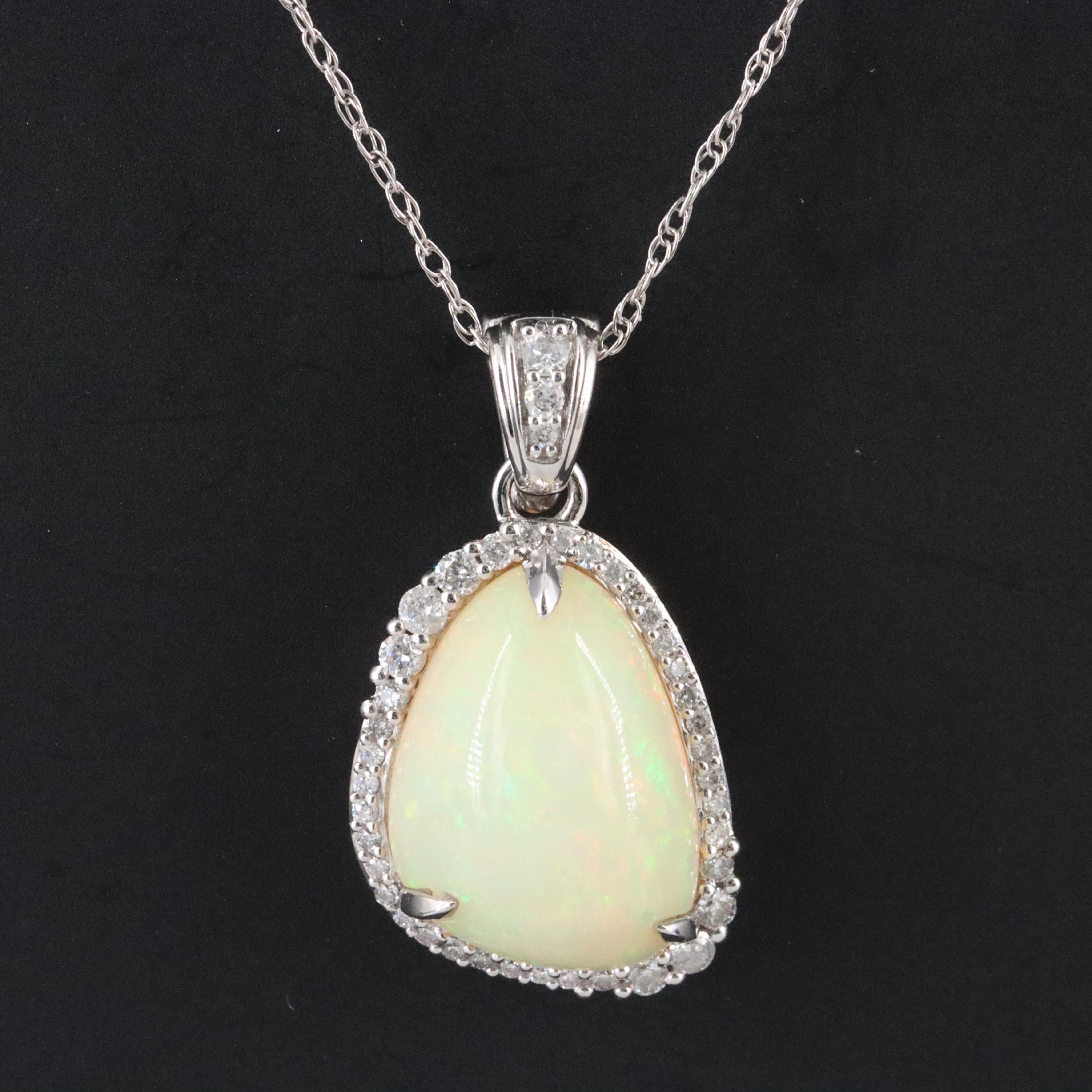 14K 4.64 CT Opal and Diamond Enhancer Pendant Necklace