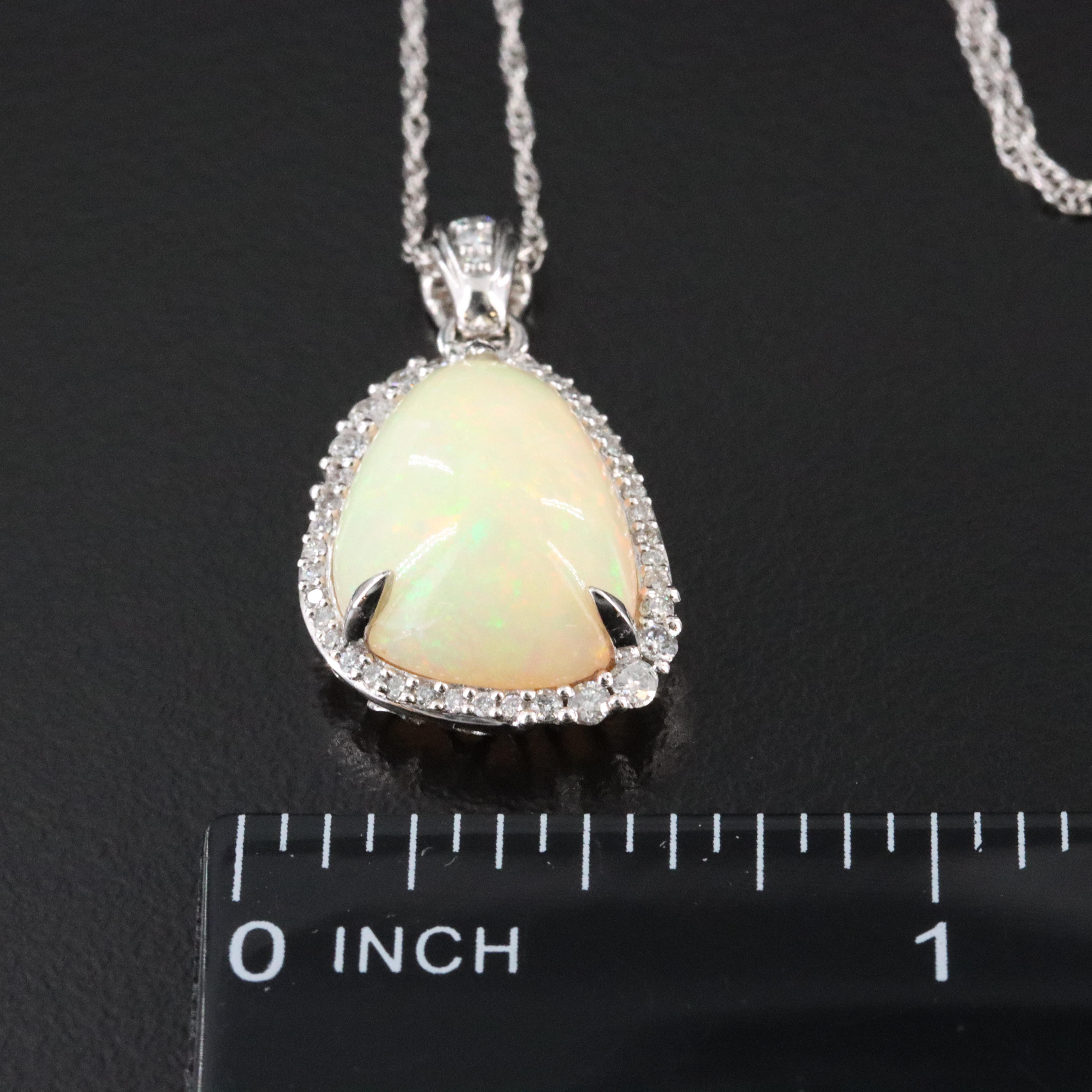 14K 4.64 CT Opal and Diamond Enhancer Pendant Necklace