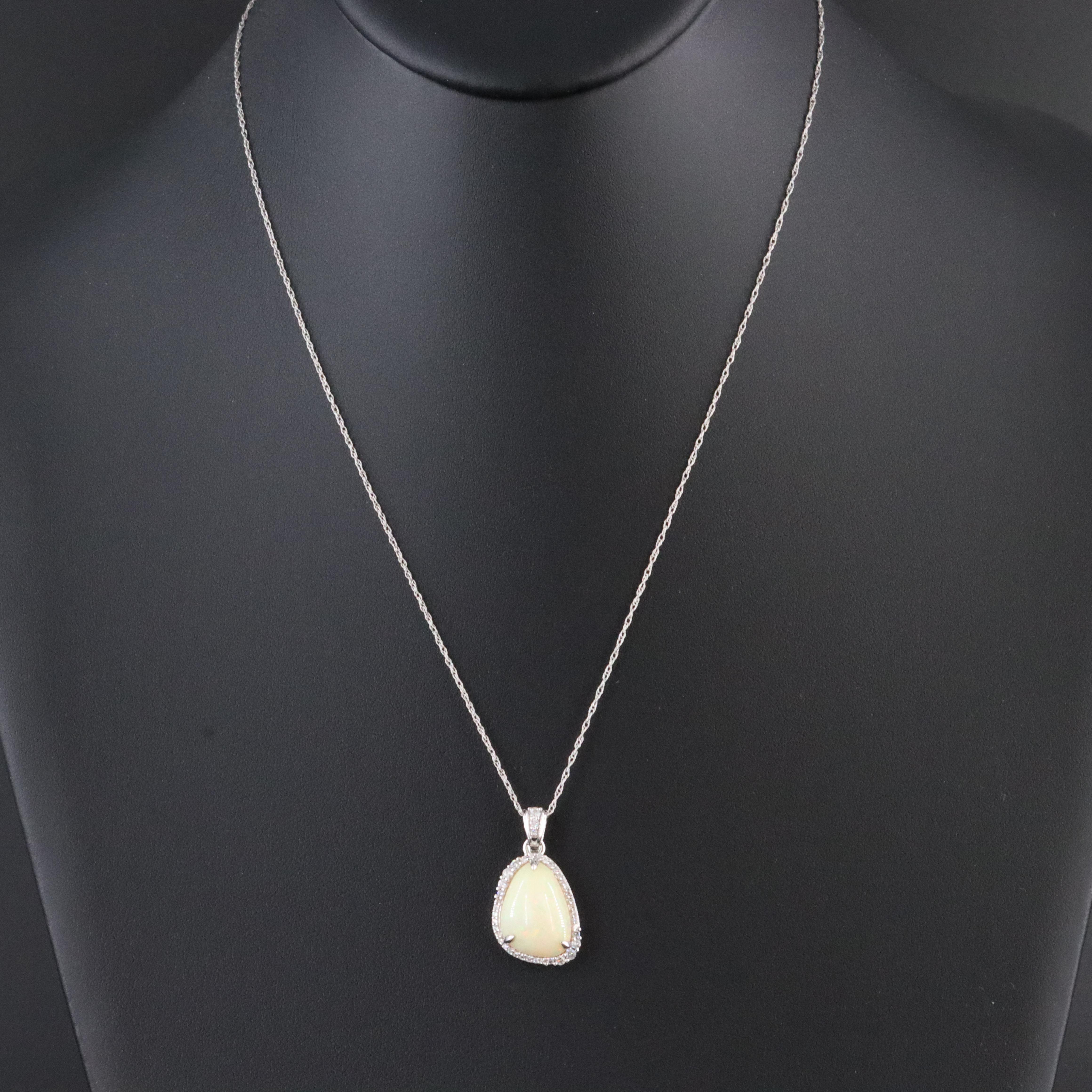 14K 4.64 CT Opal and Diamond Enhancer Pendant Necklace
