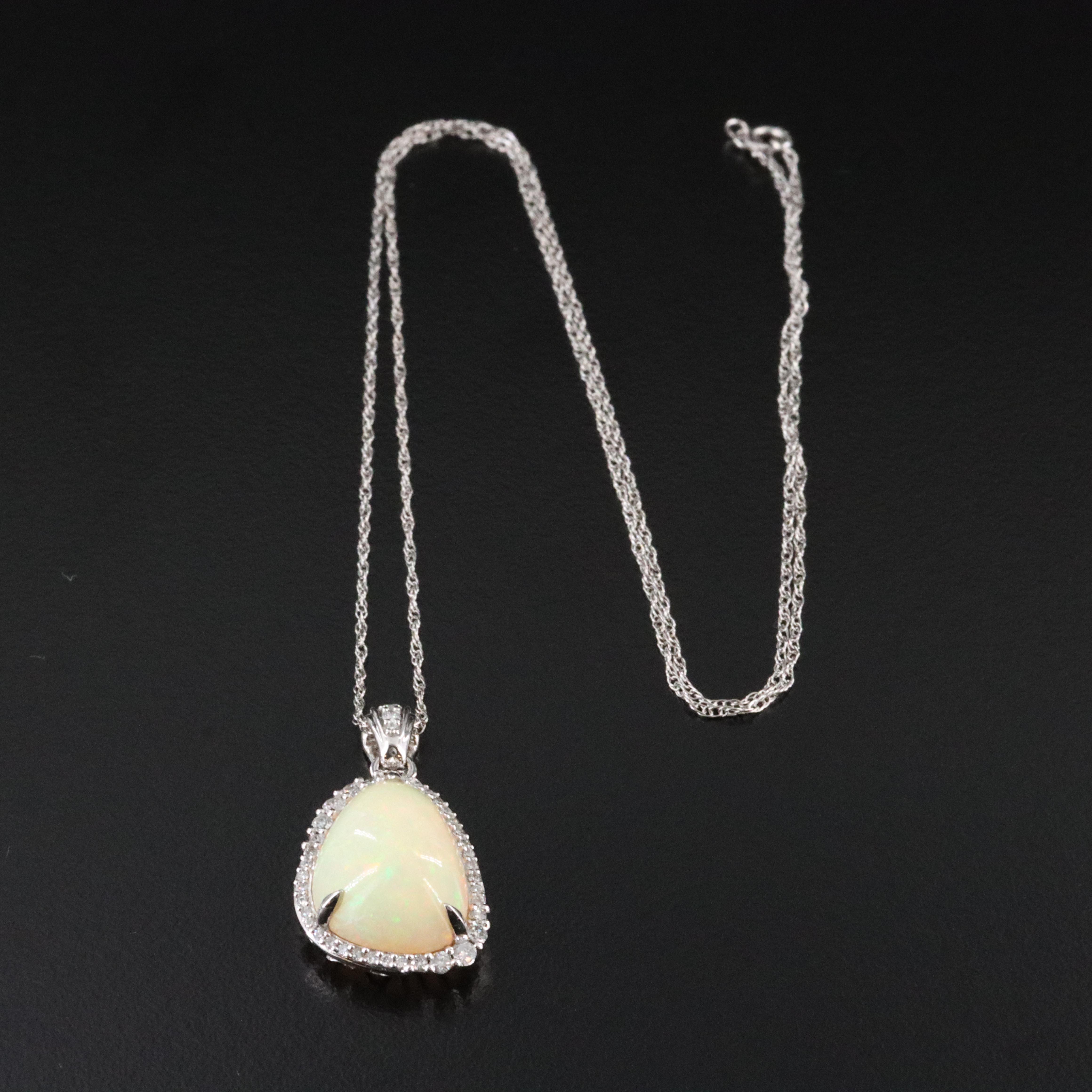 14K 4.64 CT Opal and Diamond Enhancer Pendant Necklace