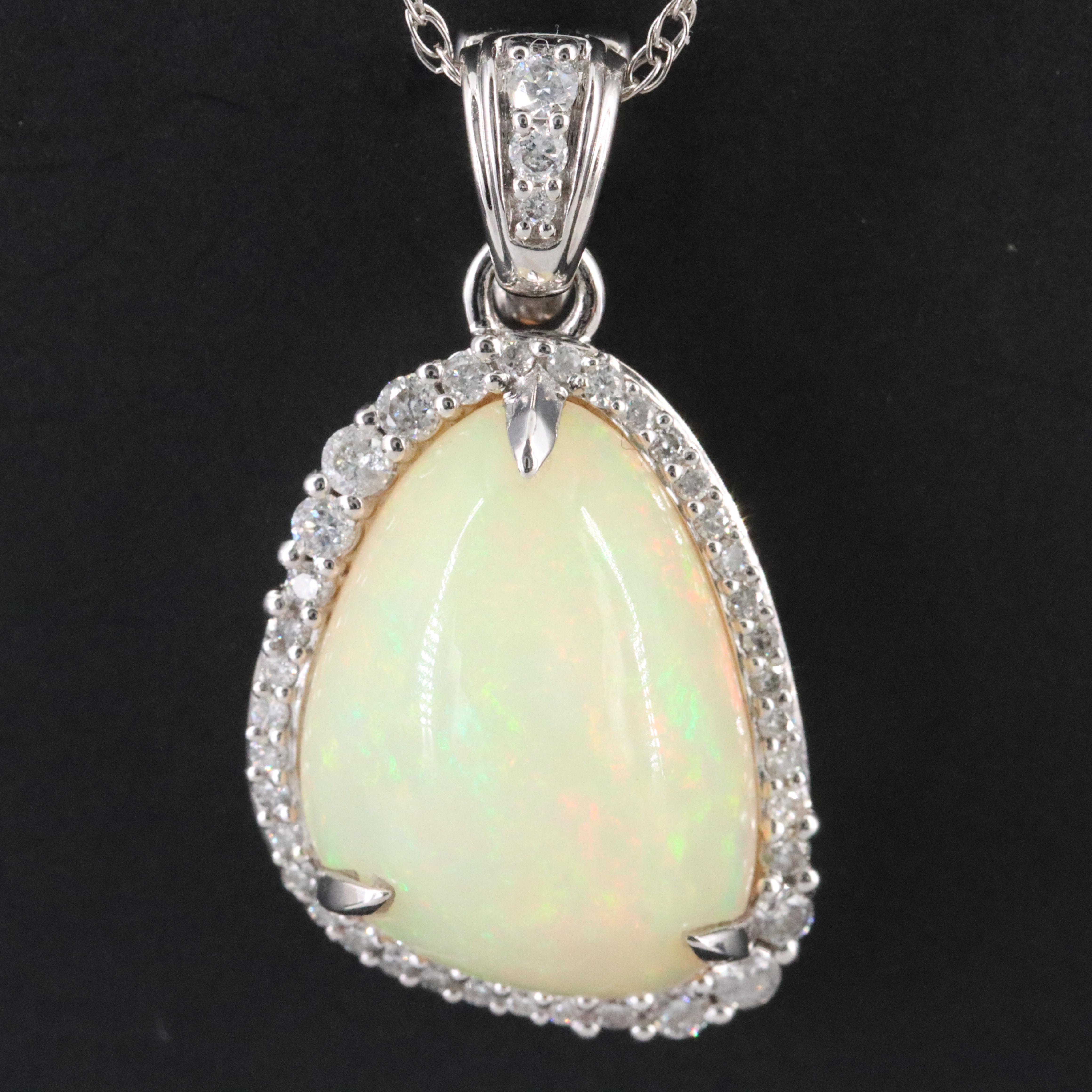 14K 4.64 CT Opal and Diamond Enhancer Pendant Necklace