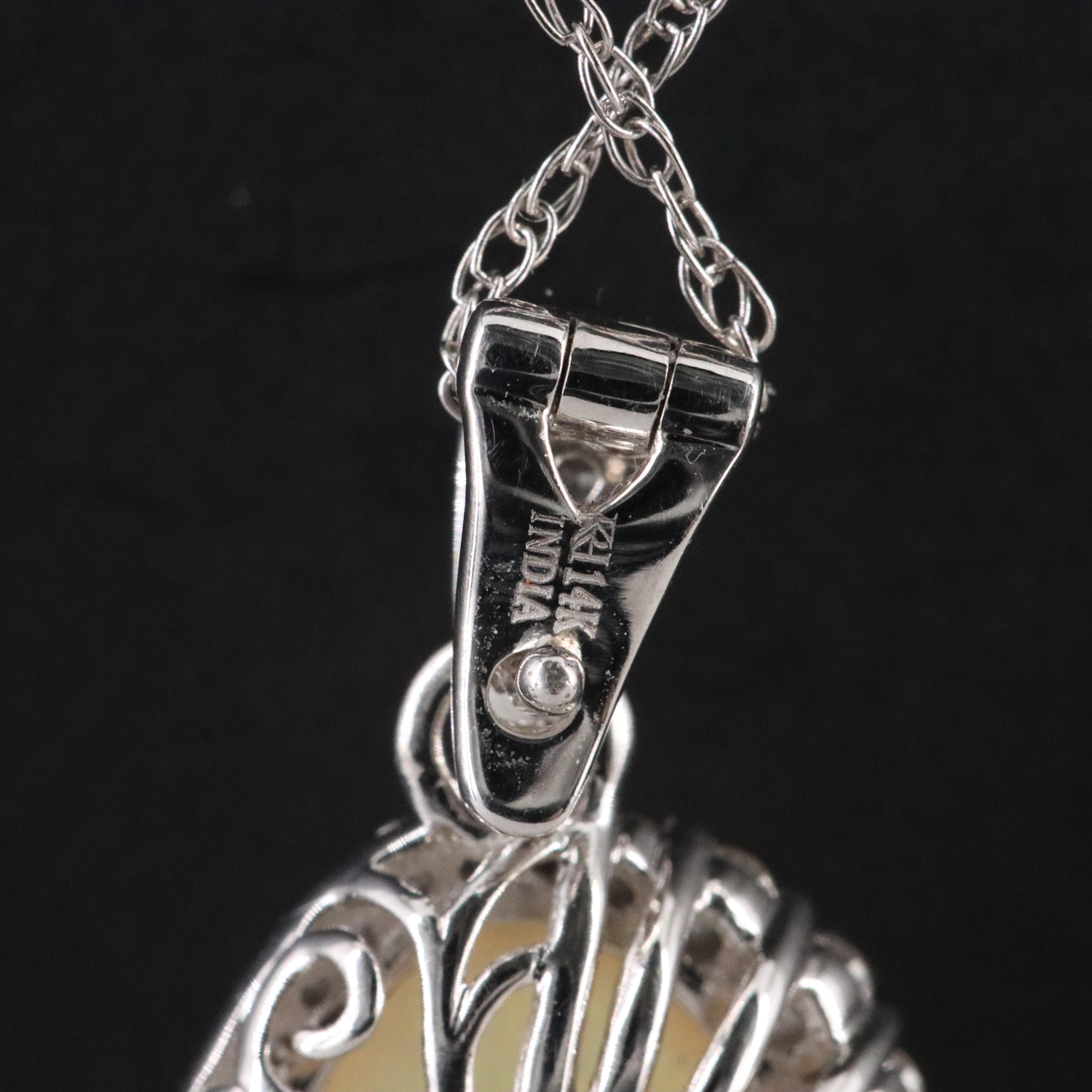 14K 4.64 CT Opal and Diamond Enhancer Pendant Necklace