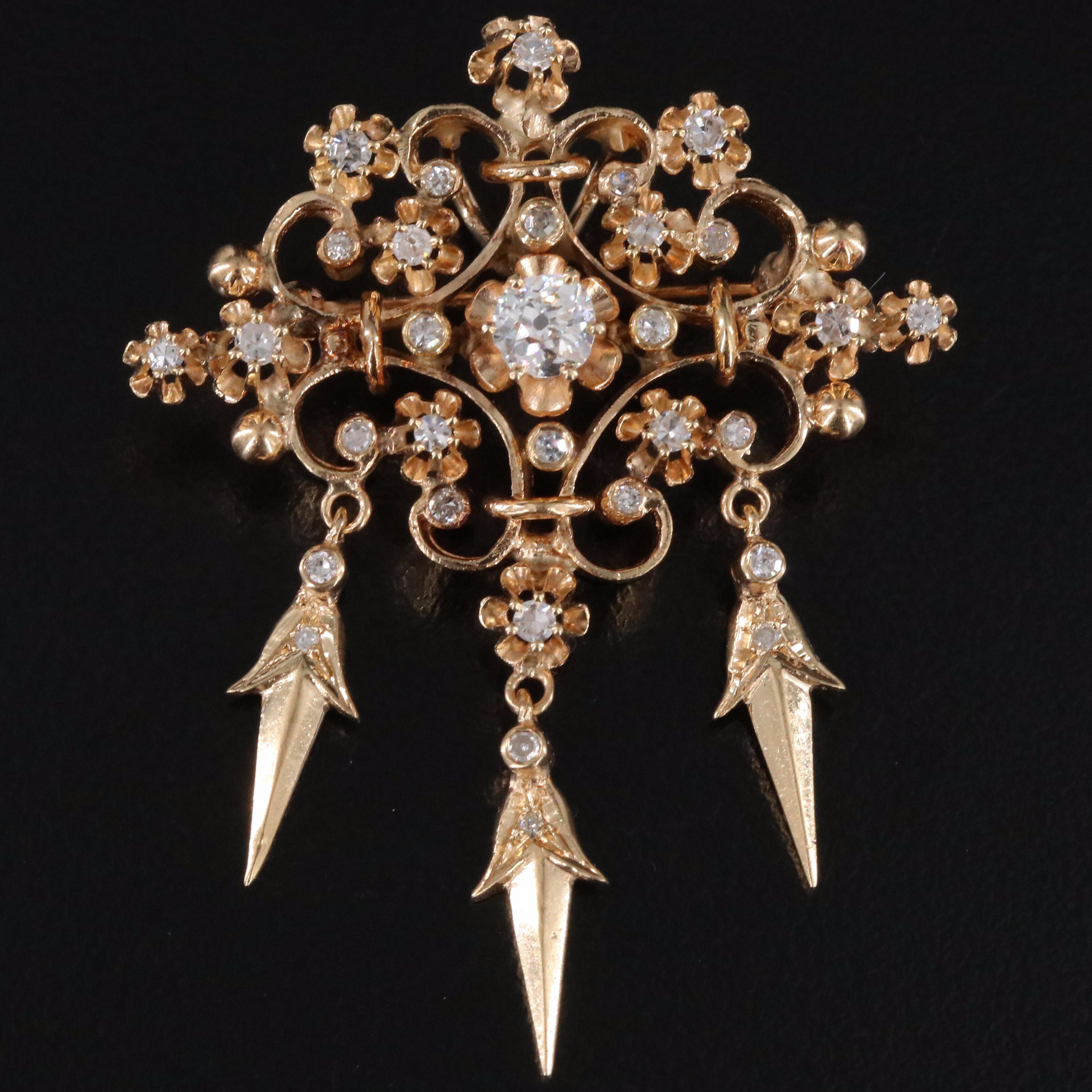 Antique 14K 1.05 CTW Diamond Girandole Converter Brooch